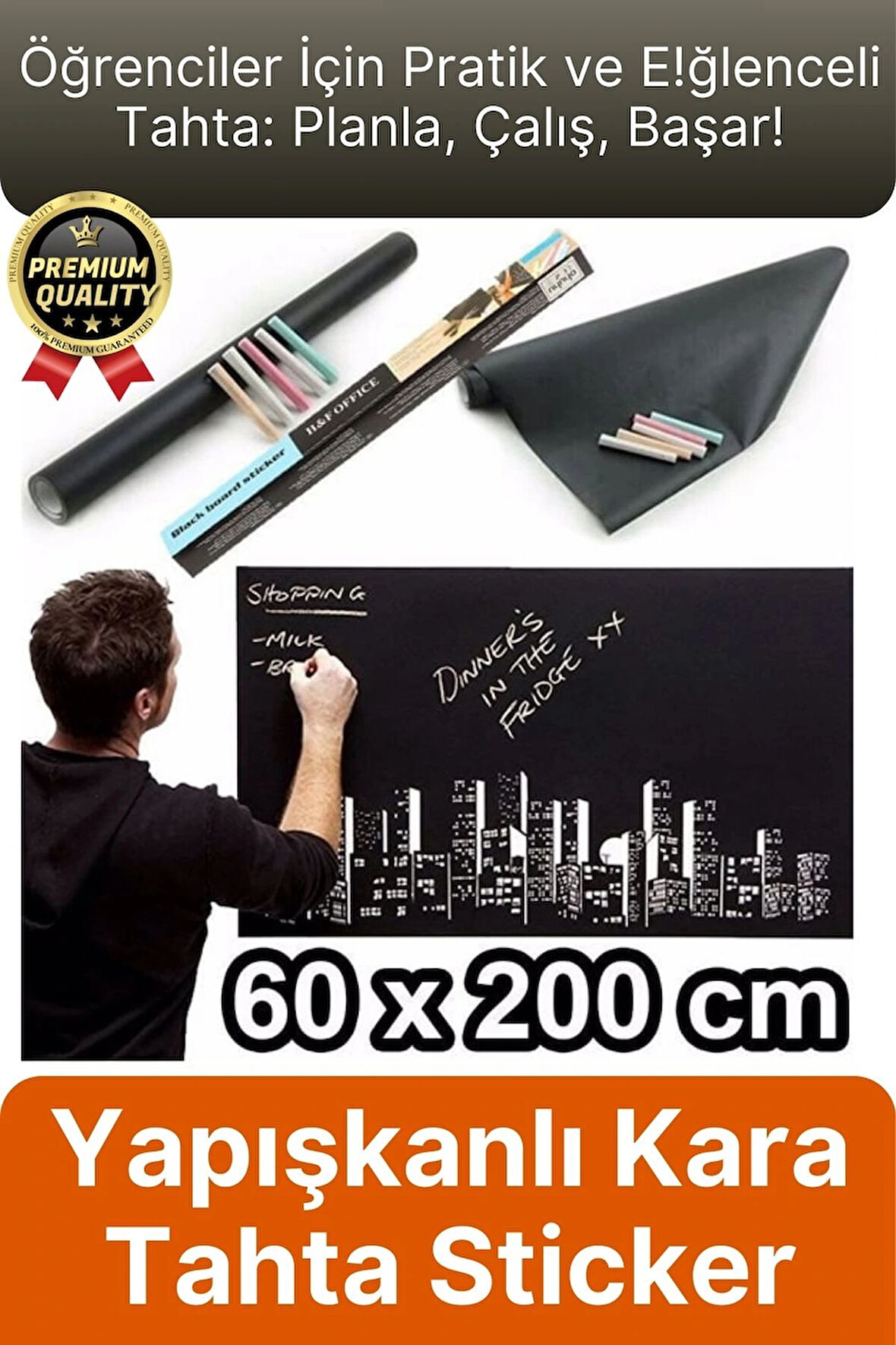 Özel Üretim Öğrenci Yazılabilir Silinebilir Yapışkanlı Büyük Boy Tahta Sticker Blackboard Rulo Pano