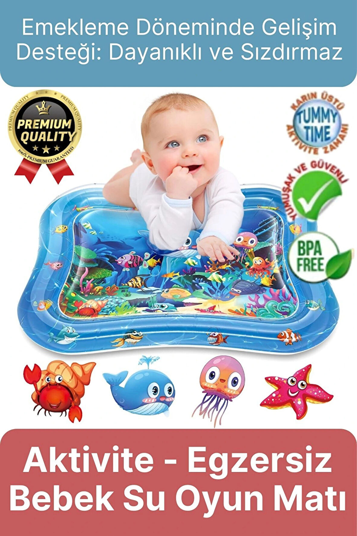 Premium Bebek Oyuncağı Eğlenceli Karın Üstü Aktivite Egzersiz BPA İçermez Emekleme Su Oyun Matı