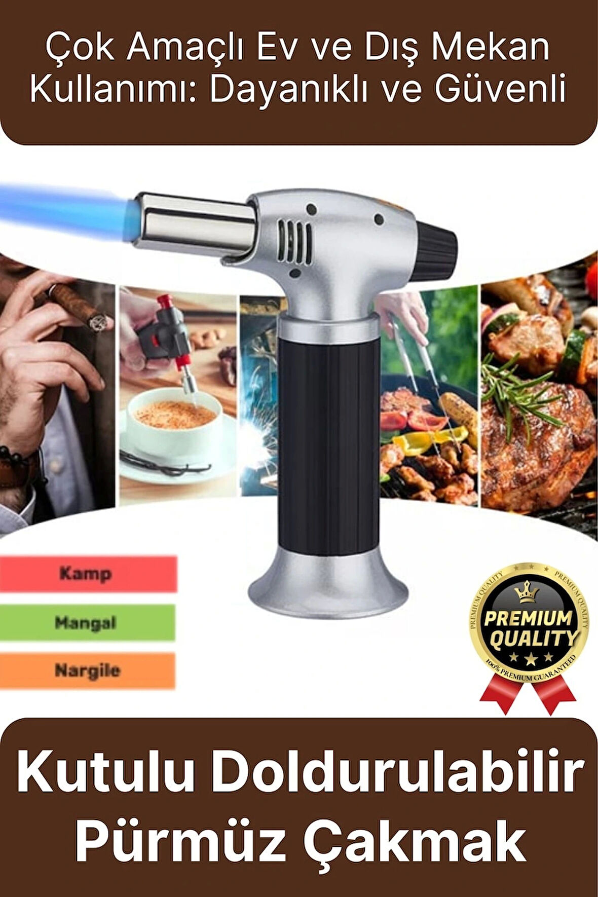 Profesyonel 1300 Derece Sıcaklık Veren Kamp Mangal Tatlı Kömür Gaz Doldurulabilir Alev Pürmüz Çakmak