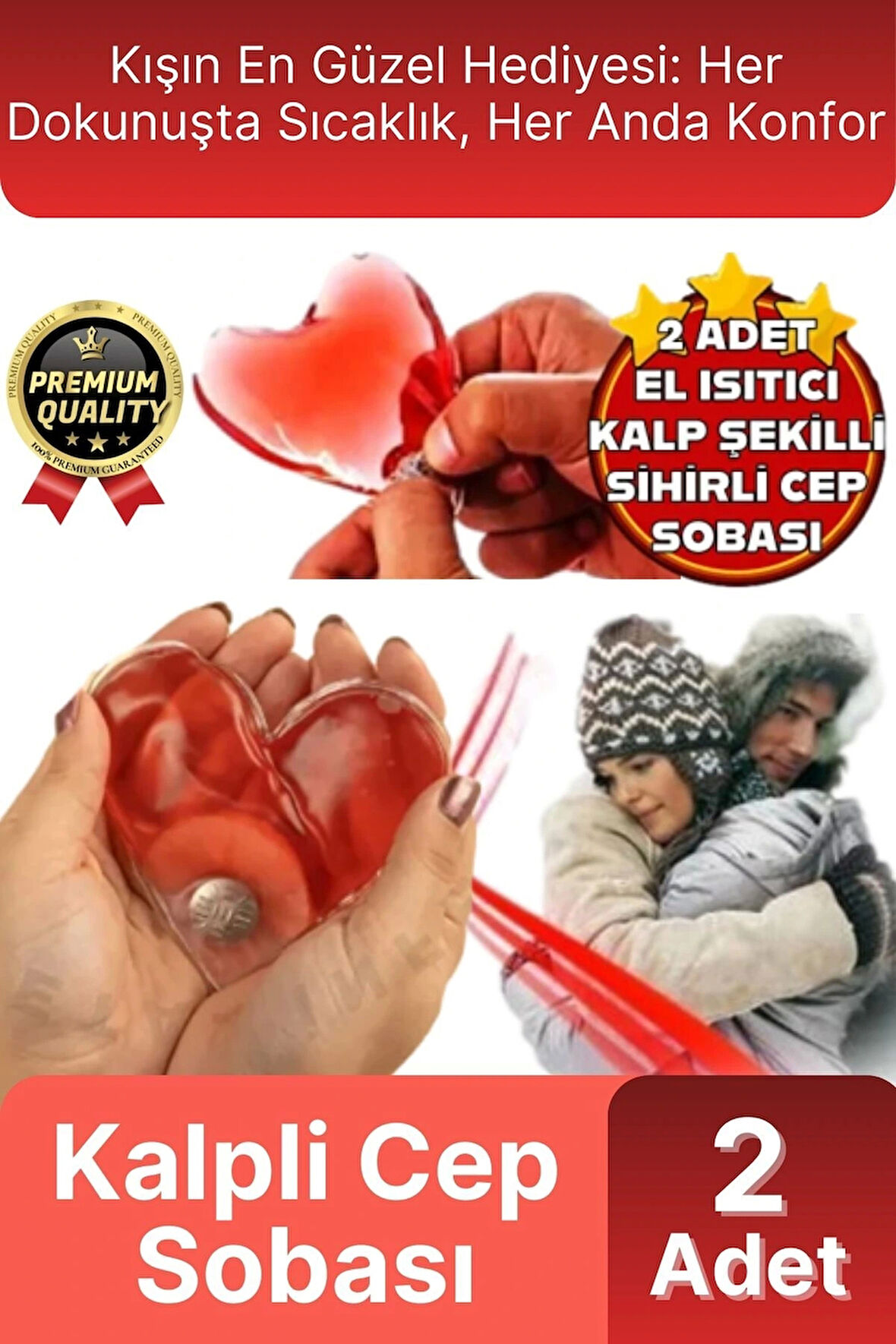 Premium Sihirli Jel Isıtıcı Tekrar Kullanılır Isınmatik Sıcak Su Torbası Kalpli Cep Sobası 2'li Set