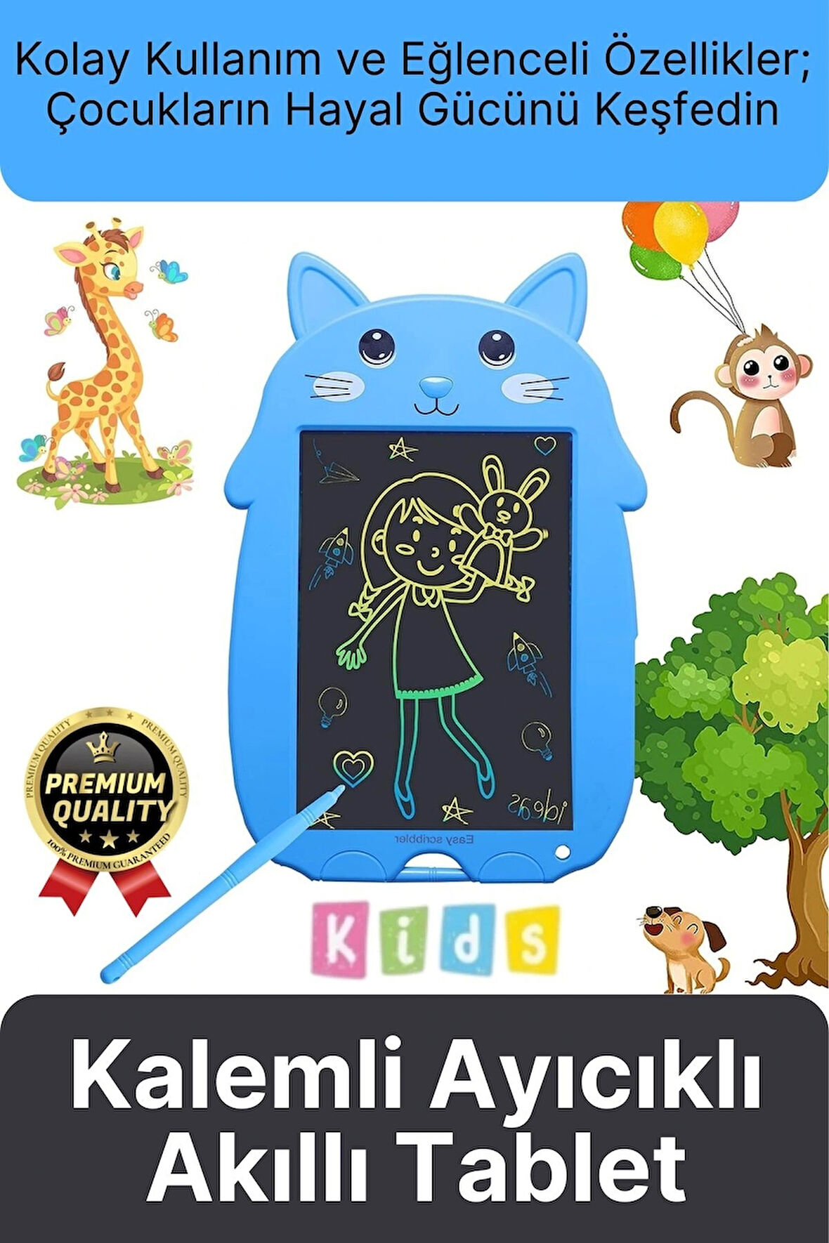 Kolay Kullanım Dayanıklı Lcd Ekran Kalemli Dijital Akıllı Ayıcıklı Yazı Boyama Çizim Tableti 8,5 Inç