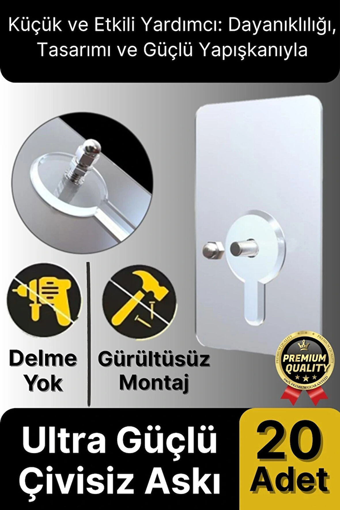 Süper Sağlam İz bırakmaz Çerçeve Tablo Banyo Mutfak Ultra Güçlü Yapışkanlı Çivisiz Askı 20 Adet