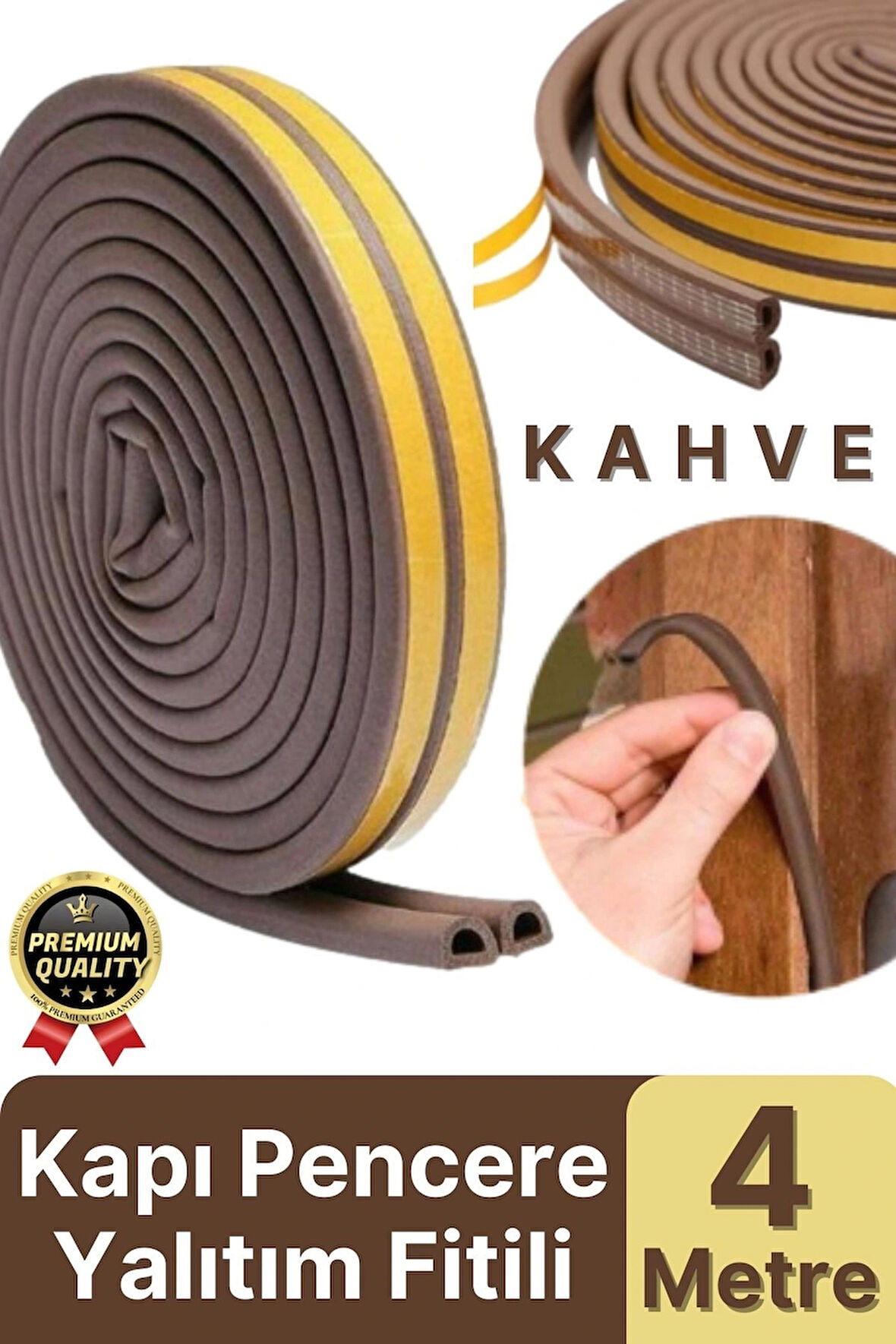 Güçlü Kendinden Yapışkanlı Kapı Pencere Soğuk Hava Geçirmez Yalıtım İzolasyon Kahve Fitil 4 Metre