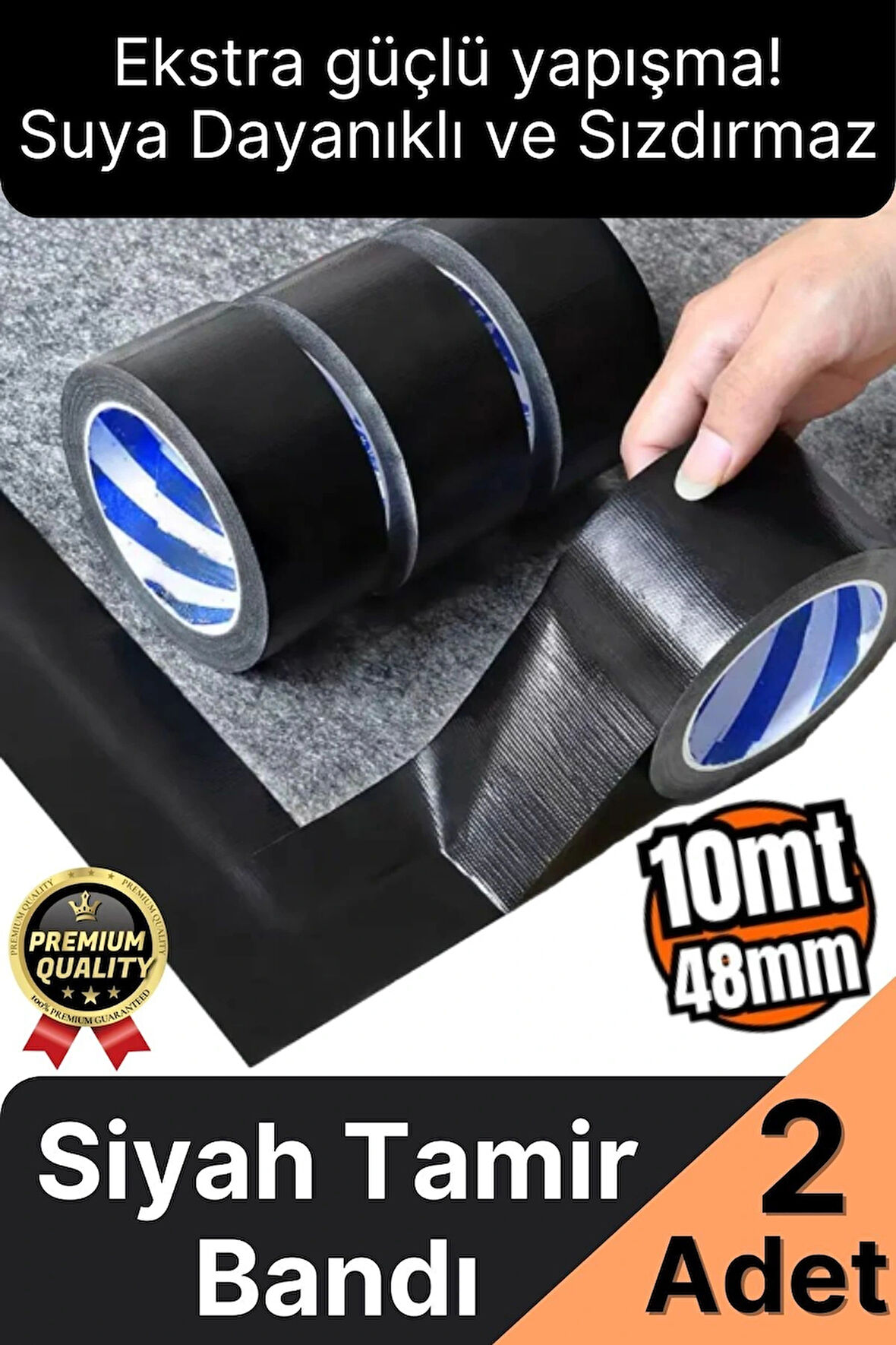 2 Adet Ekstra Güçlü Dayanıklı Su Geçirmez Sızdırmaz Yalıtım İzolasyon Siyah Tamir Bandı 10 Mt 48 Mm