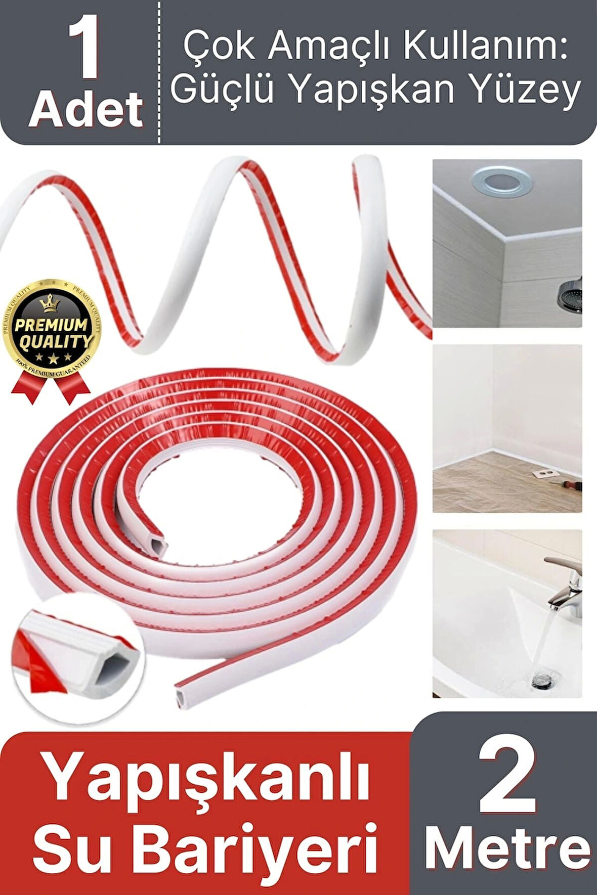 1 Adet Ultra Güçlü Dayanıklı Esnek Tezgah Mutfak Banyo Kendinden Yapışkanlı Su Bariyeri 2 Metre