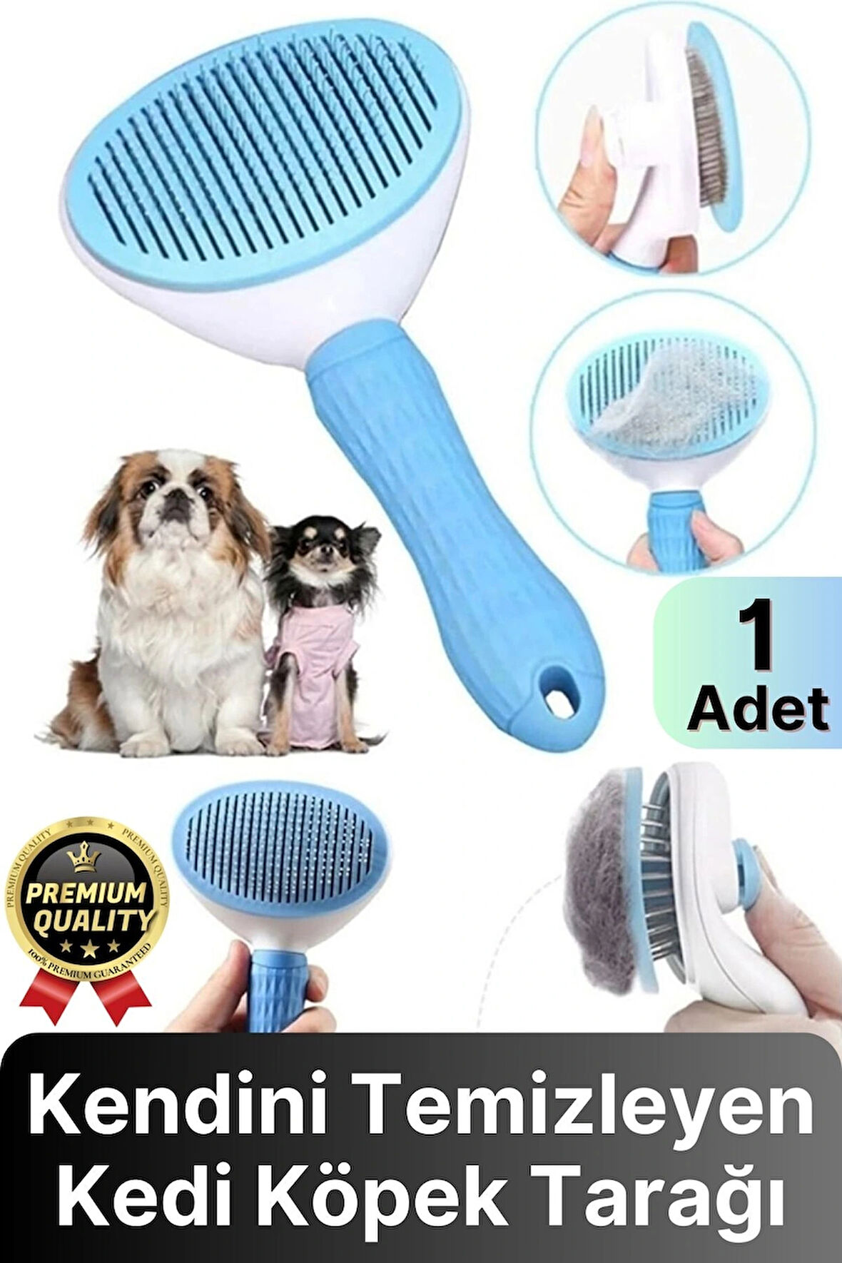 Özel Üretim Mavi Kendini Temizleyen Otomatik Tuşlu Evcil Hayvan Pet Tüy Toplayıcı Kedi Köpek Tarağı