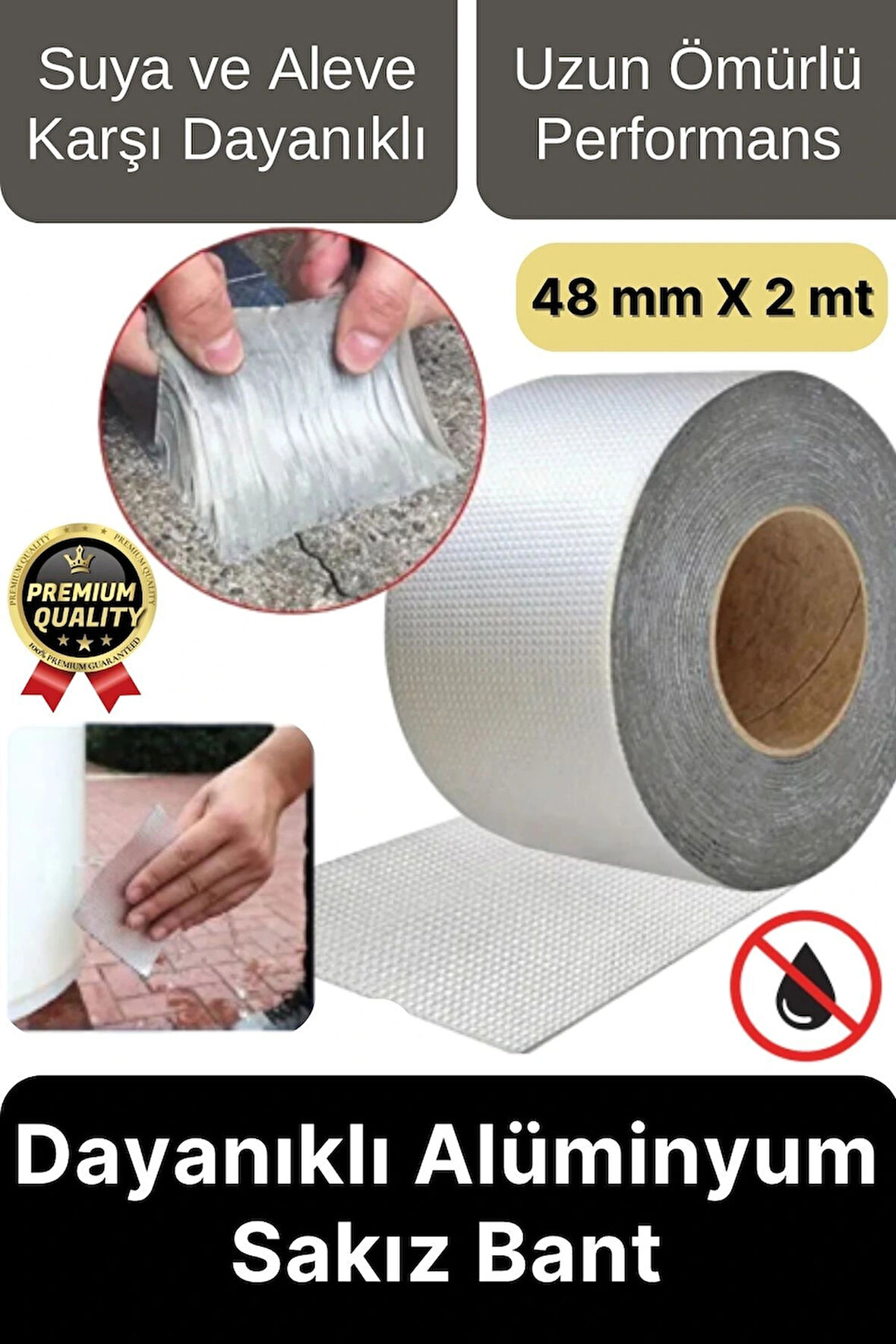 Premium Su Sızdırmaz İzolasyon Çatlak Boru Tamir Çamur Bandı Isıya Dayanıklı Sakız Bant 48 Mm X 2 Mt