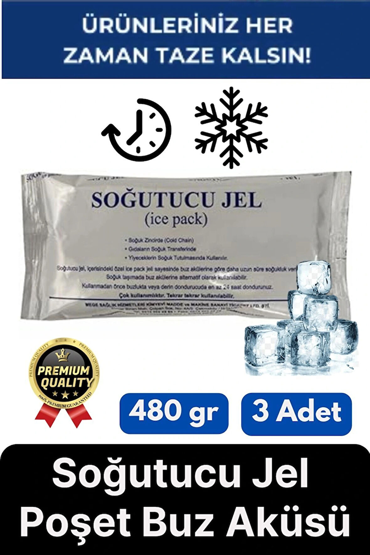 Premium Dayanıklı Güvenli Malzeme Yolculuk Seyahat Yiyecek Soğutucu Jel Poşet Buz Aküsü 480gr 3 Adet