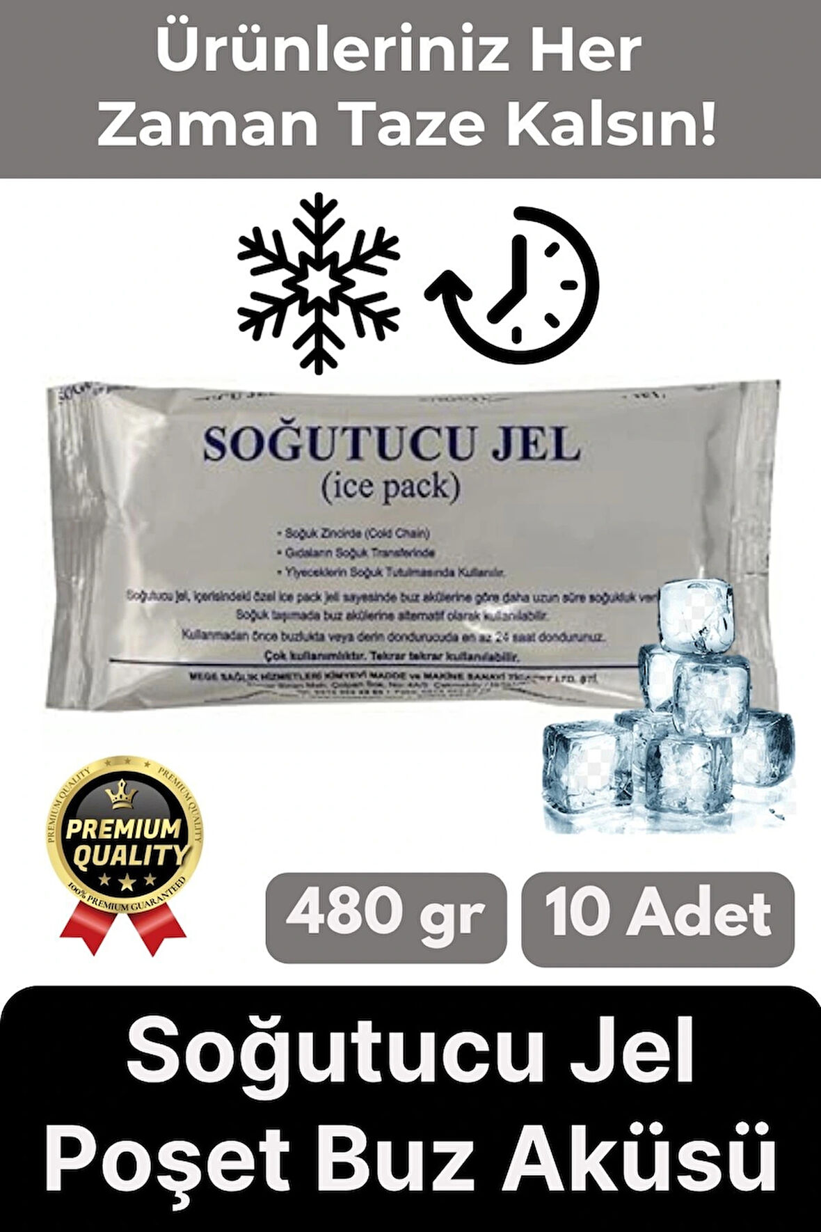 Premium Güvenli Dayanıklı Malzeme Seyahat Yolculuk Yiyecek Soğutucu Jel Poşet Buz Aküsü 480gr 10Adet