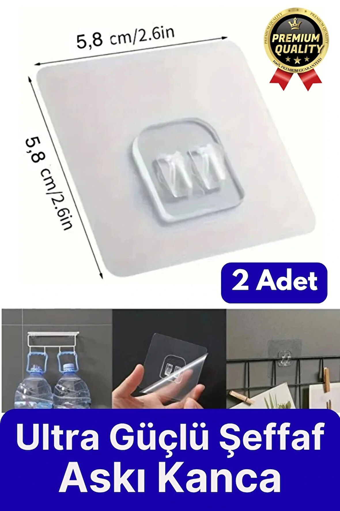 2 Adet Ultra Güçlü Suya Dayanıklı Şeffaf İz Bırakmaz Mutfak Banyo Raf Tablo Ayna Tutucu Askı Kanca
