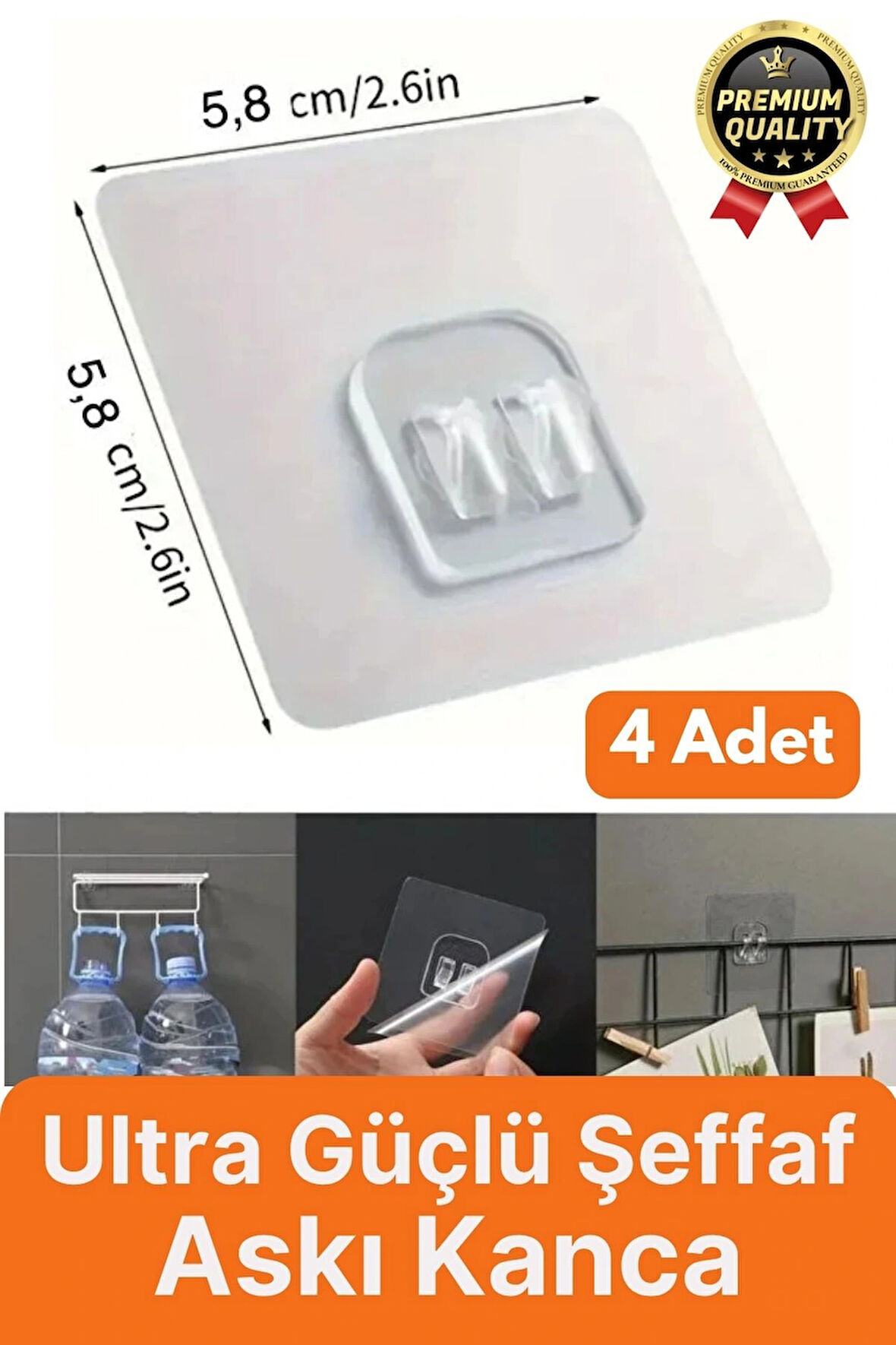 4 Adet Ultra Güçlü Suya Dayanıklı İz Bırakmaz Şeffaf Mutfak Banyo Tablo Raf Ayna Tutucu Askı Kanca