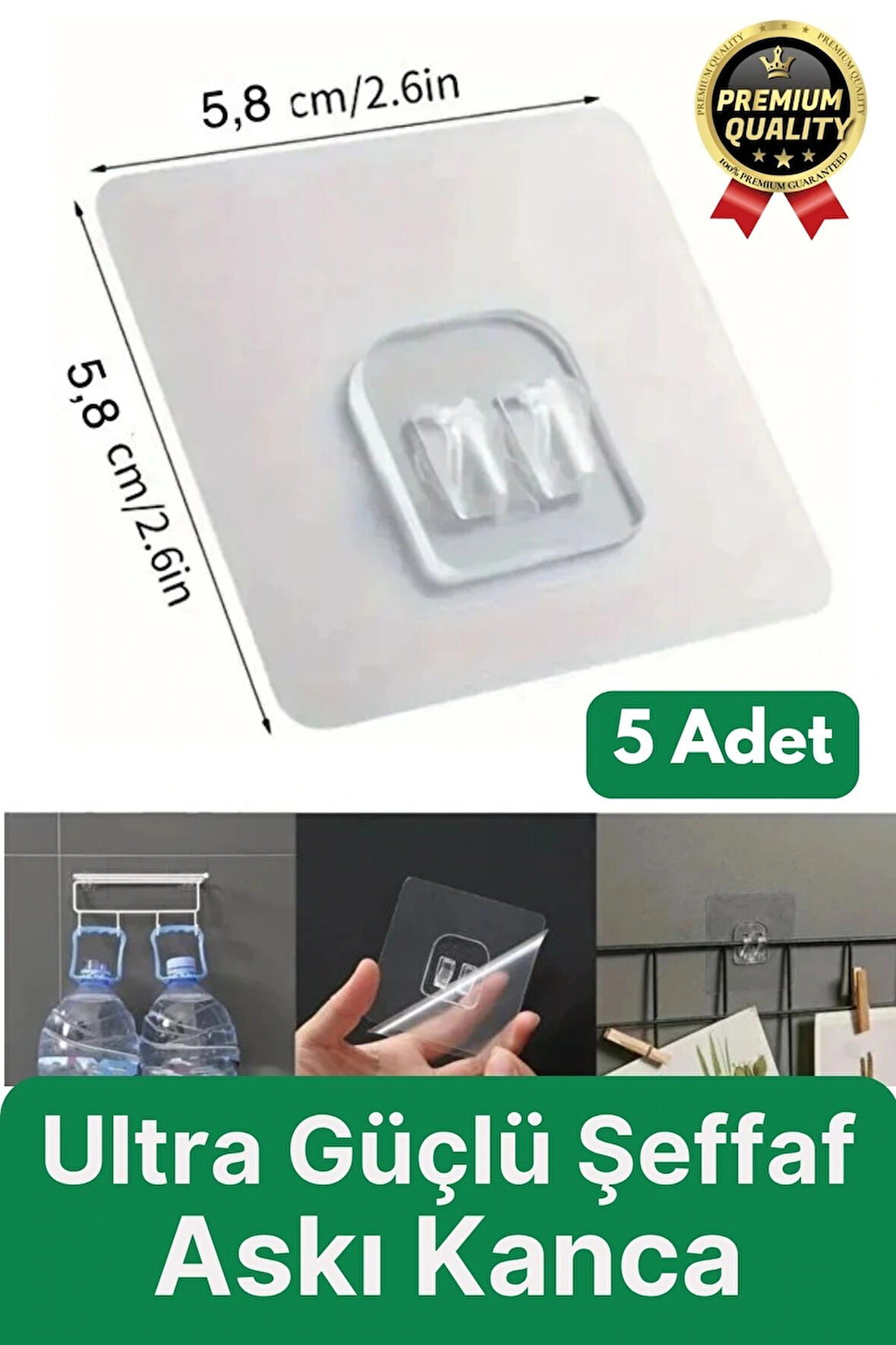 5 Adet Ultra Güçlü Suya Dayanıklı İz Bırakmaz Şeffaf Banyo Mutfak Ayna Tablo Raf Tutucu Askı Kanca