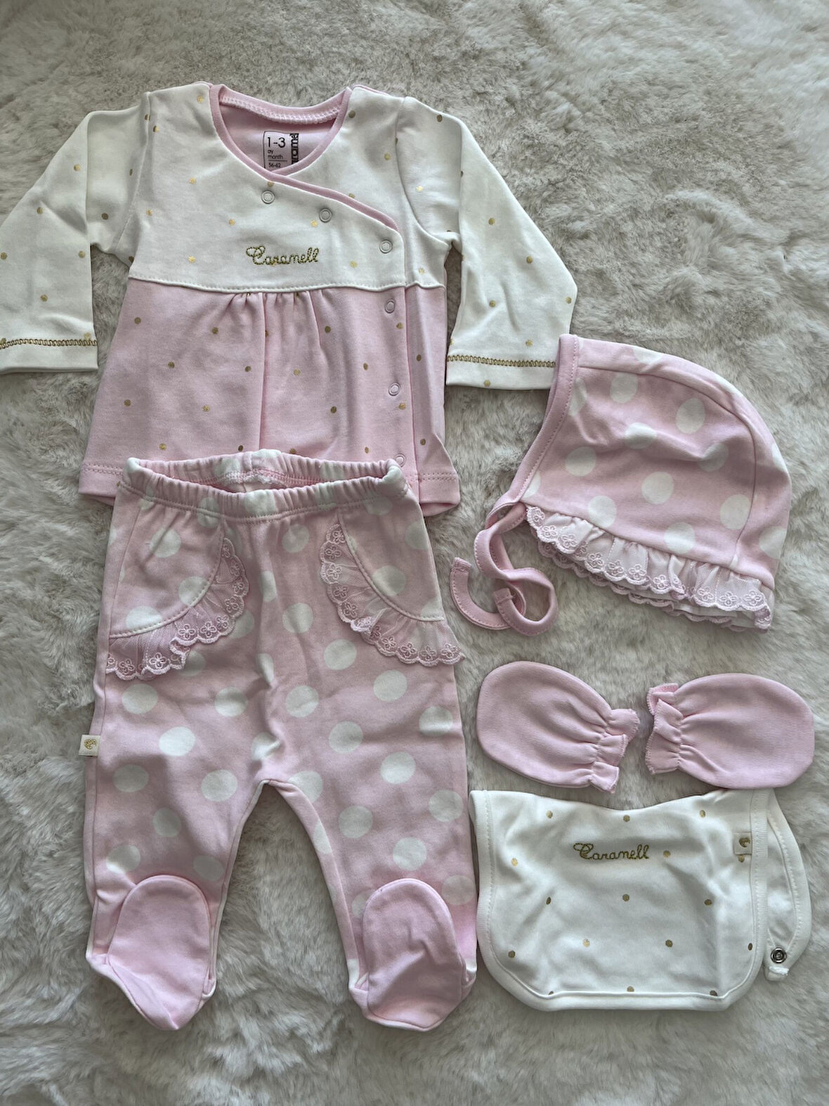 Caramel Yazılı Puantiyeli 5 Li Hastane Çıkışı