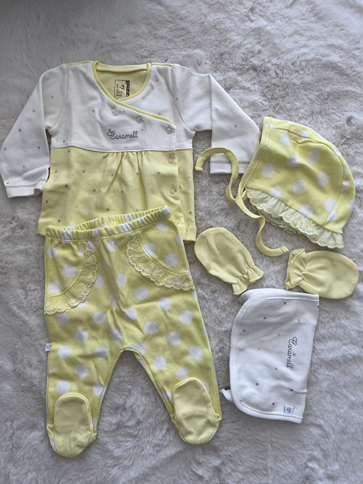 Caramel Yazılı Puantiyeli 5 Li Hastane Çıkışı