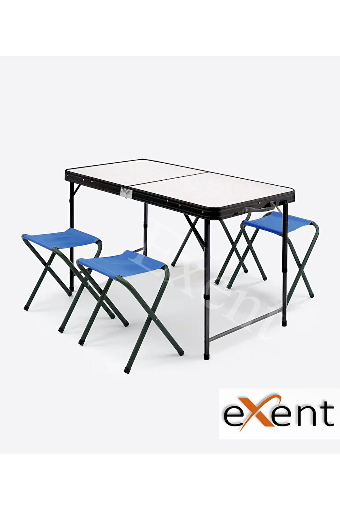 Exent Katlanır KADEMELİ Tabureli Çantalı Masa, Piknik Kamp Masası Seti-4 Tabureli