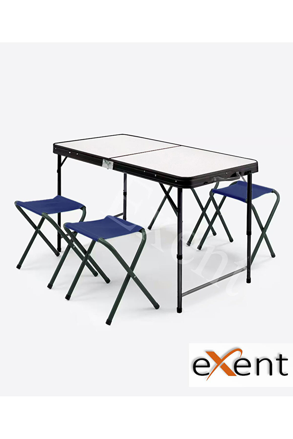 Exent Katlanır KADEMELİ Tabureli Çantalı Masa, Piknik Kamp Masası Seti-4 Tabureli