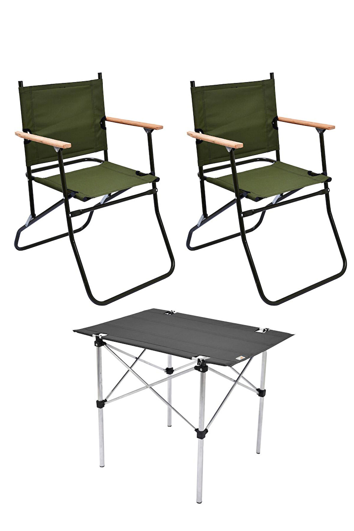 2 Adet 120 Kg kapasiteli Katlanır Kamp Sandalyesi ve 50x70 Kamp Masası Seti-2-AS-5070