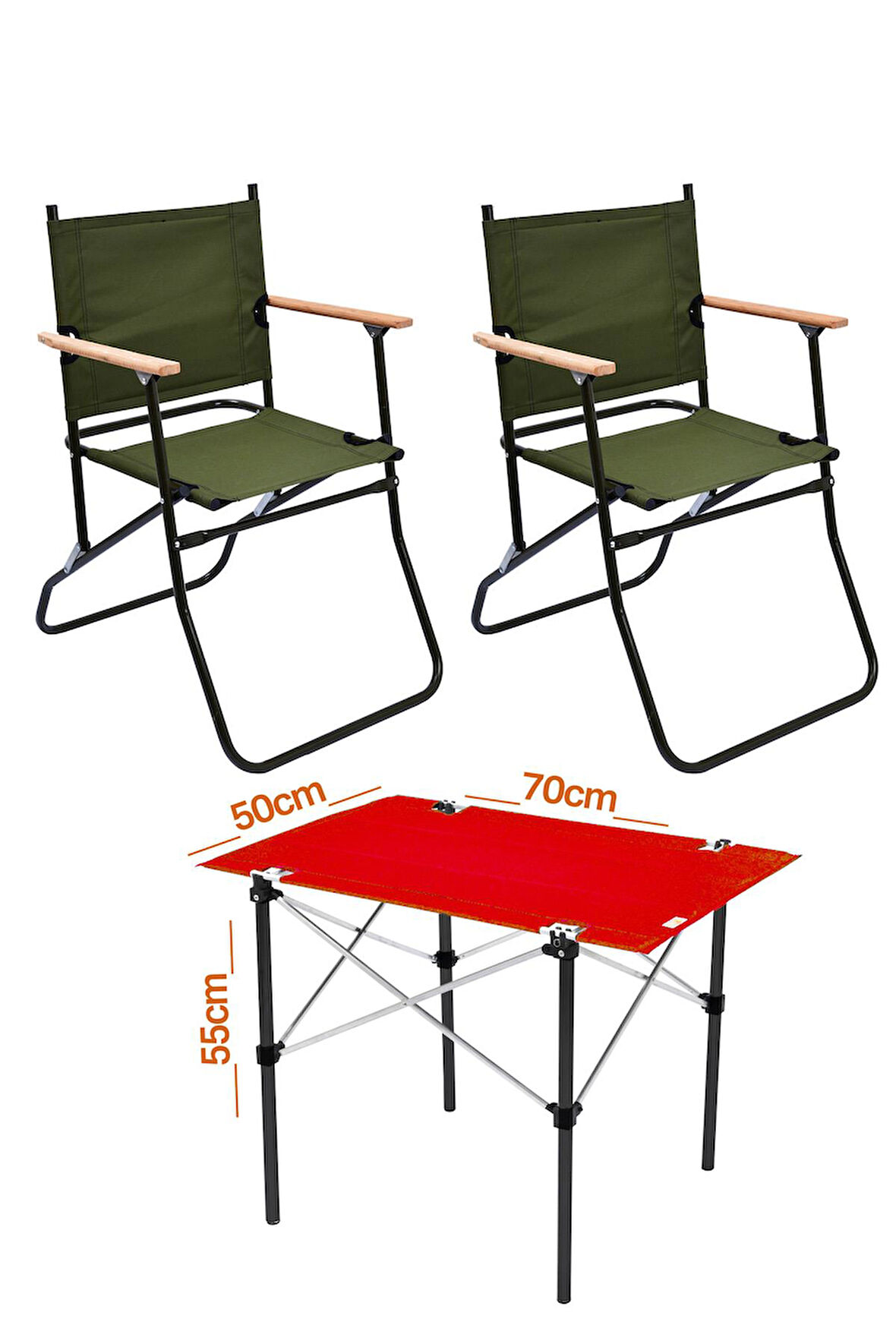 2 Adet 120 Kg kapasiteli Katlanır Kamp Sandalyesi ve 50x70 Kamp Masası Seti-2-AS-5070-K