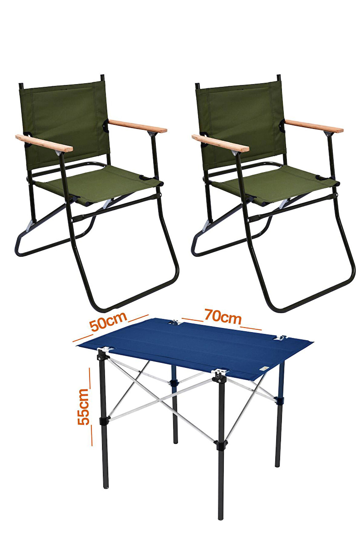 2 Adet 120 Kg kapasiteli Katlanır Kamp Sandalyesi ve 50x70 Kamp Masası Seti-2-AS-5070-L