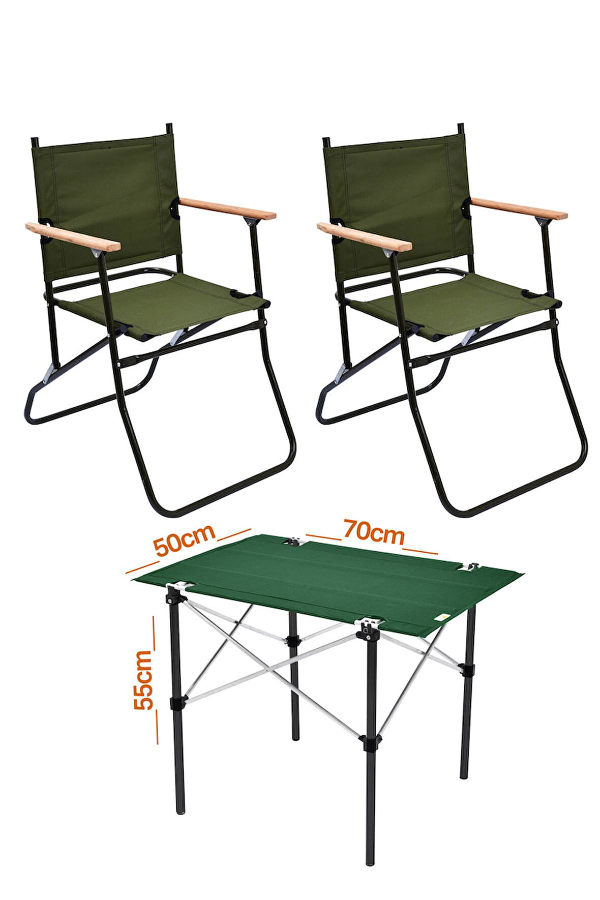 2 Adet 120 Kg kapasiteli Katlanır Kamp Sandalyesi ve 50x70 Kamp Masası Seti-2-AS-5070-Y
