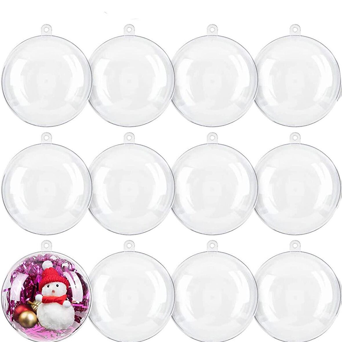 12 Adet 8cm Plastik Küre Fanus Kutu