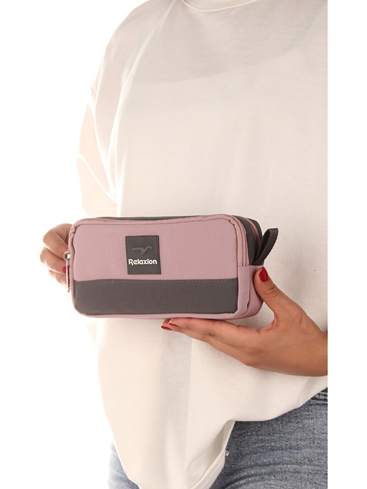 Relaxion Gül Kurusu İki Gözlü Krinkıl Kumaş Kalem Çantası Kalemlik (173)