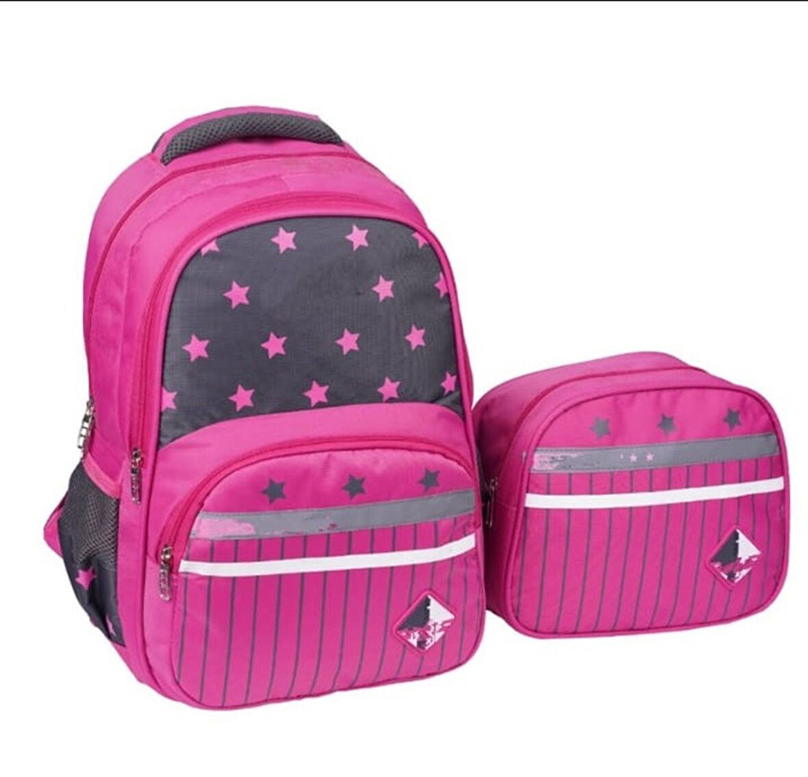 Kız Çocuk Desenli Pembe Füme Okul Sırt Çantası Ve Beslenme Çantası