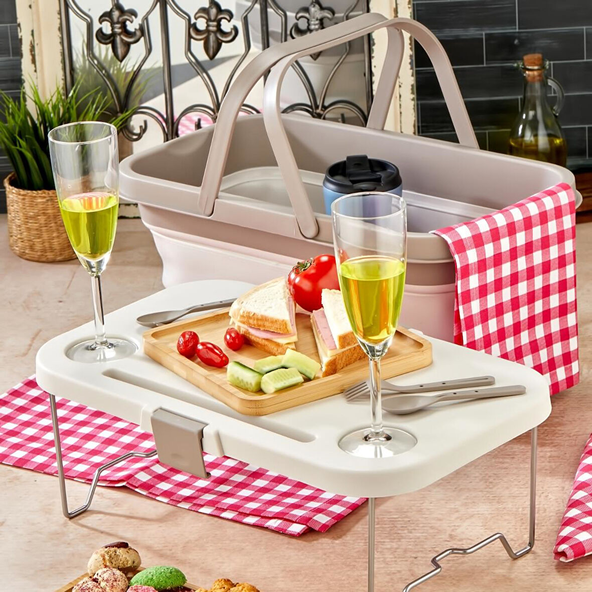bigmate Portatif Katlanır Piknik Seti 25Lt Silikon Sepetli Masalı Piknik Sepeti