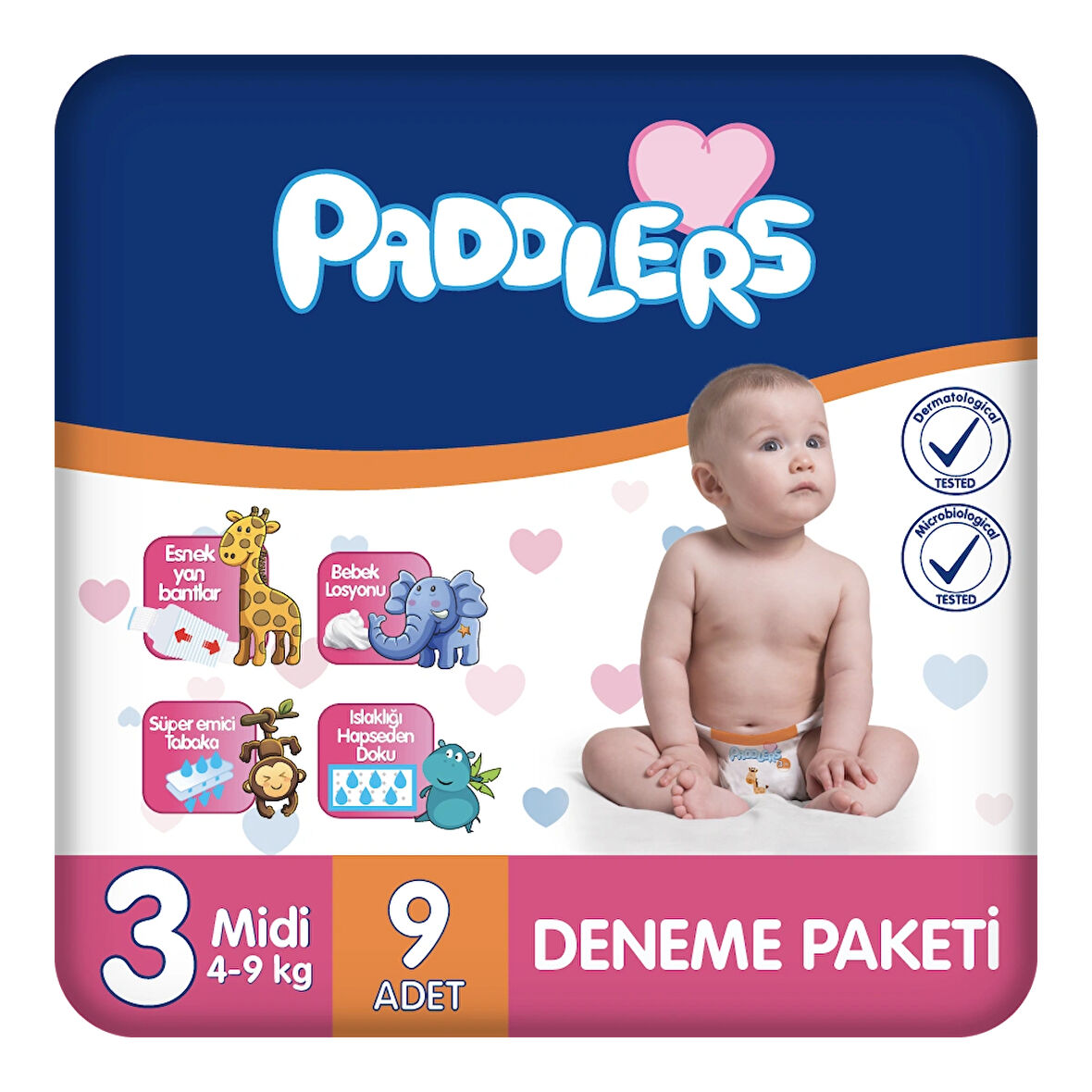 Paddlers Bebek Bezi 3 Numara Midi 9 Adet (4-9 Kg) Deneme Paketi