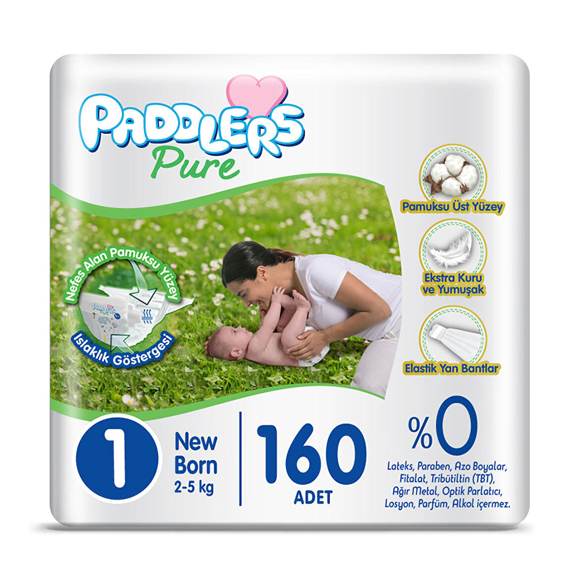 Paddlers Pure Bebek Bezi 1 numara Yenidoğan 160 Adet ( 2-5 kg ) Süper Fırsat Paketi