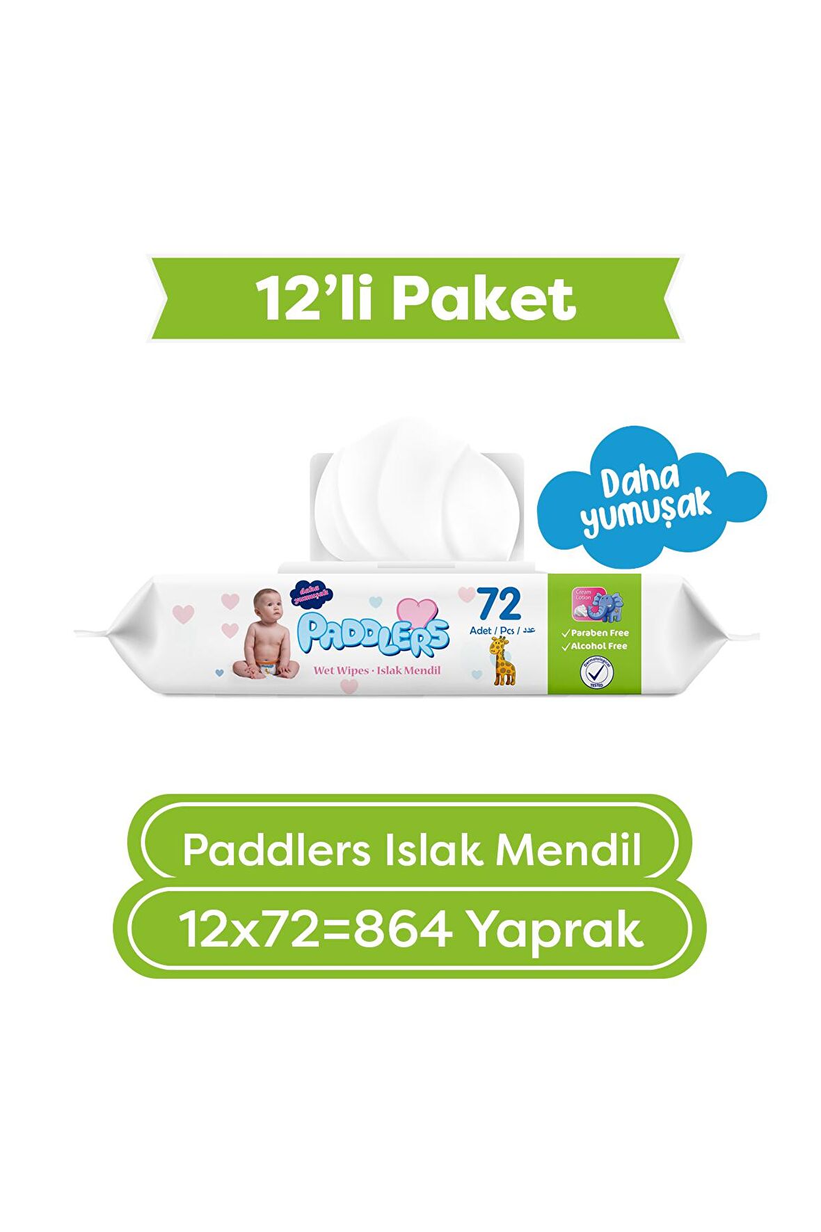 Paddlers Islak Mendil 72 x 12 li Koli(864 Yaprak)