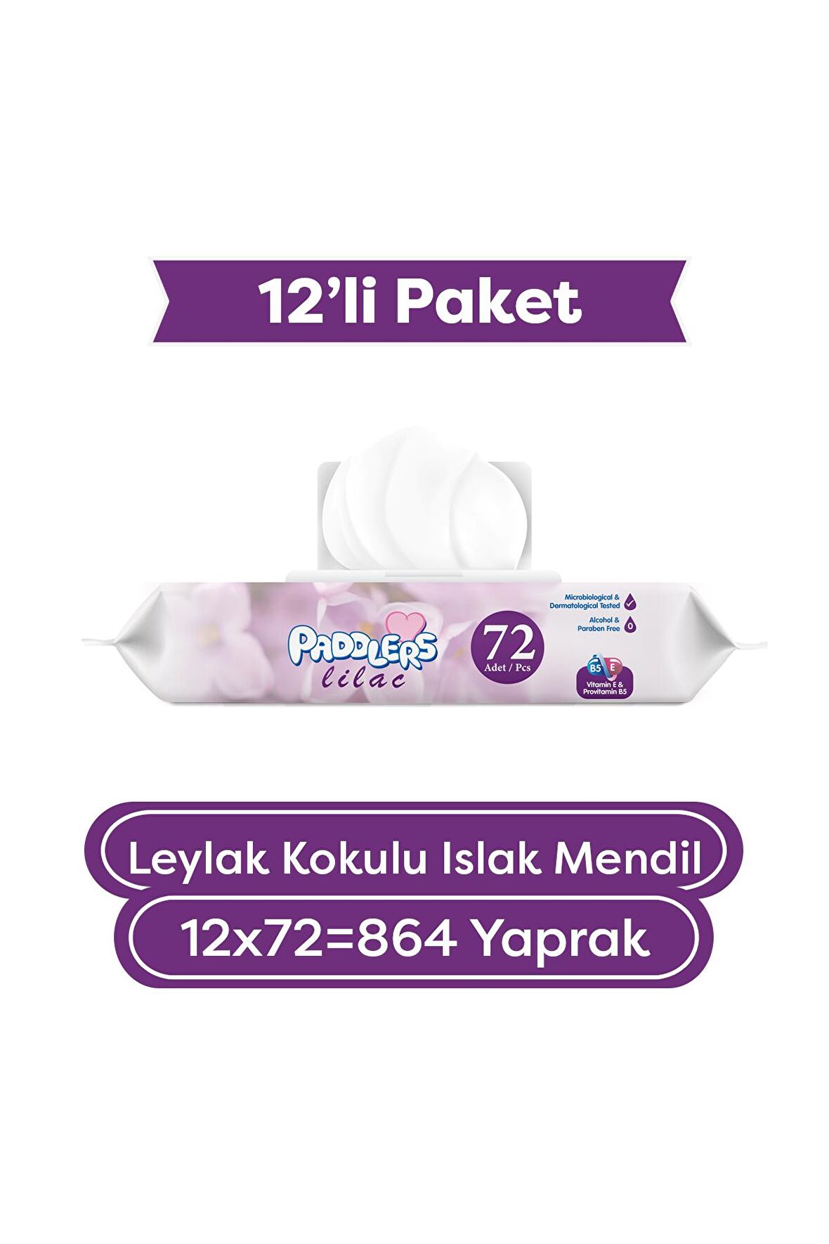 Paddlers Leylak Kokulu Islak Mendil 12x72 li Koli (864 Yaprak)