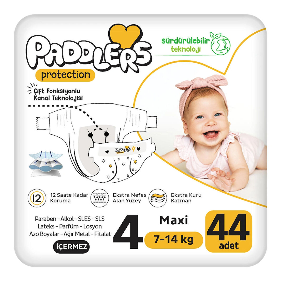 Paddlers Protection Bebek Bezi 4 Numara Maxi 44 Adet (7-14 Kg) Jumbo Paket 