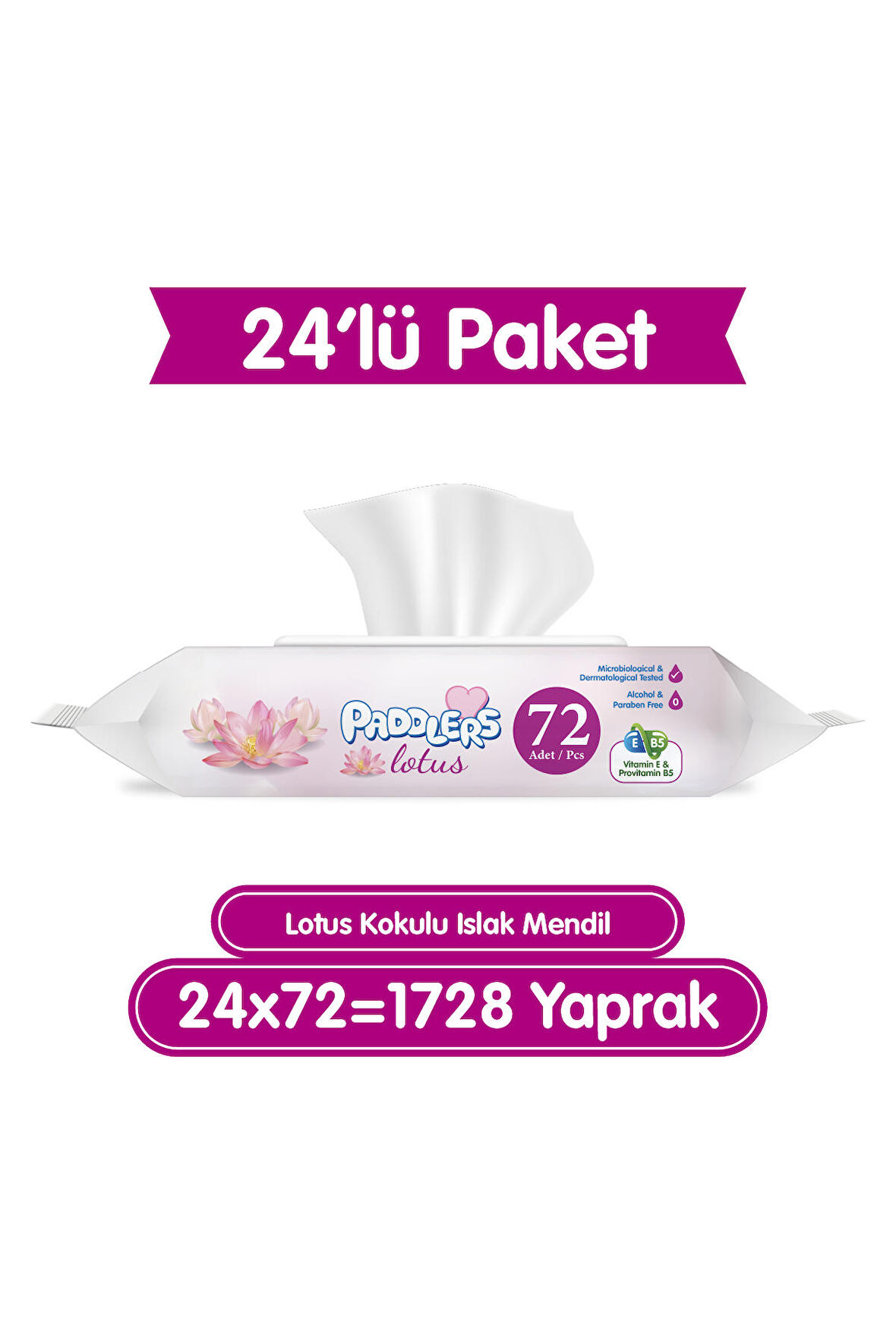 Paddlers Lotus Çiçeği Kokulu Islak Mendil 24x72 li Koli (1728 Yaprak)