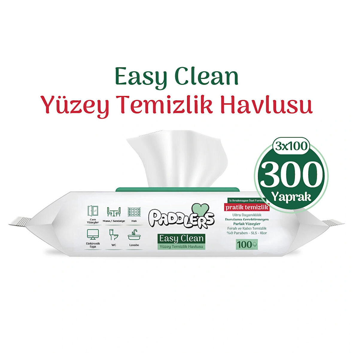 Easy Clean Beyaz Sabun Katkılı Yüzey Temizlik Havlusu 3x100 (300 Yaprak)