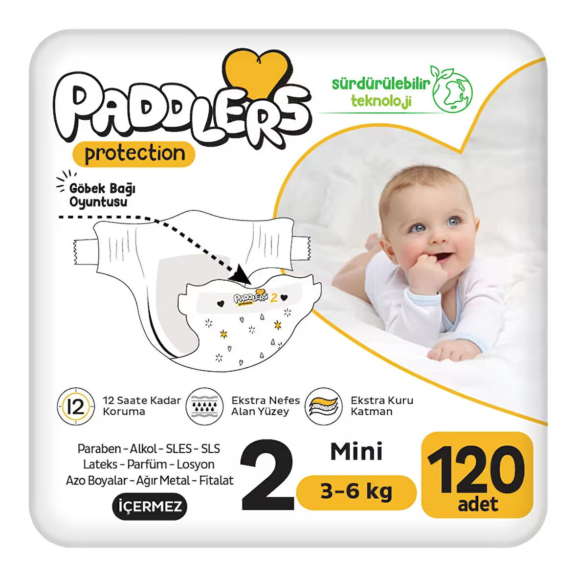 Paddlers Protection Bebek Bezi 2 Numara Mini 120 Adet (3-6 Kg) 2'li Jumbo Set