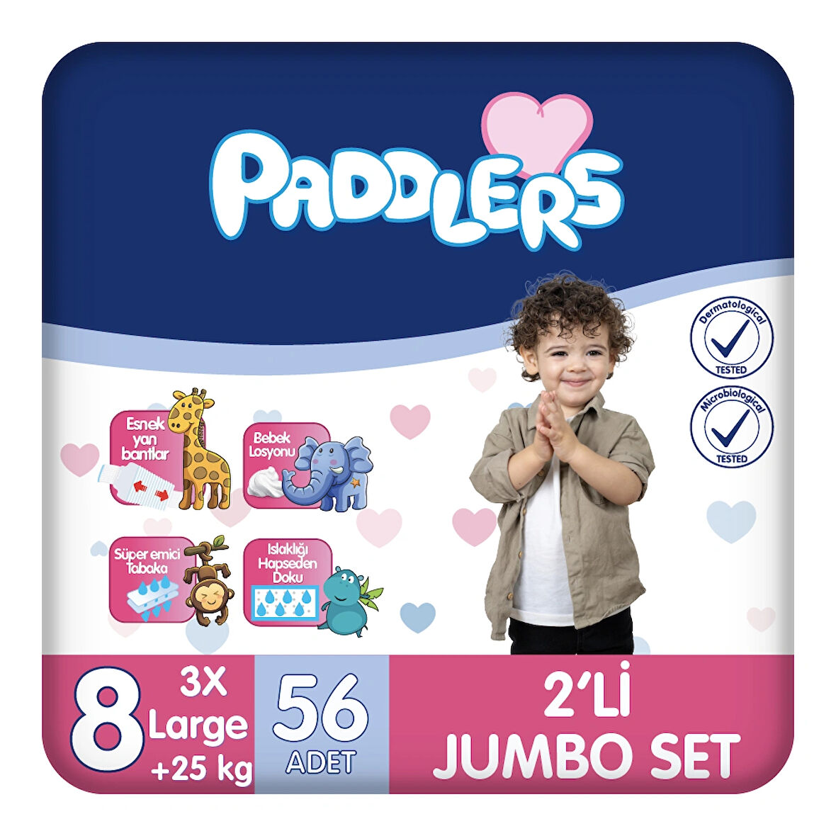 Paddlers Bebek Bezi 8 Numara XXX-Large 56 Adet (25+Kg) 2'li Jumbo Set