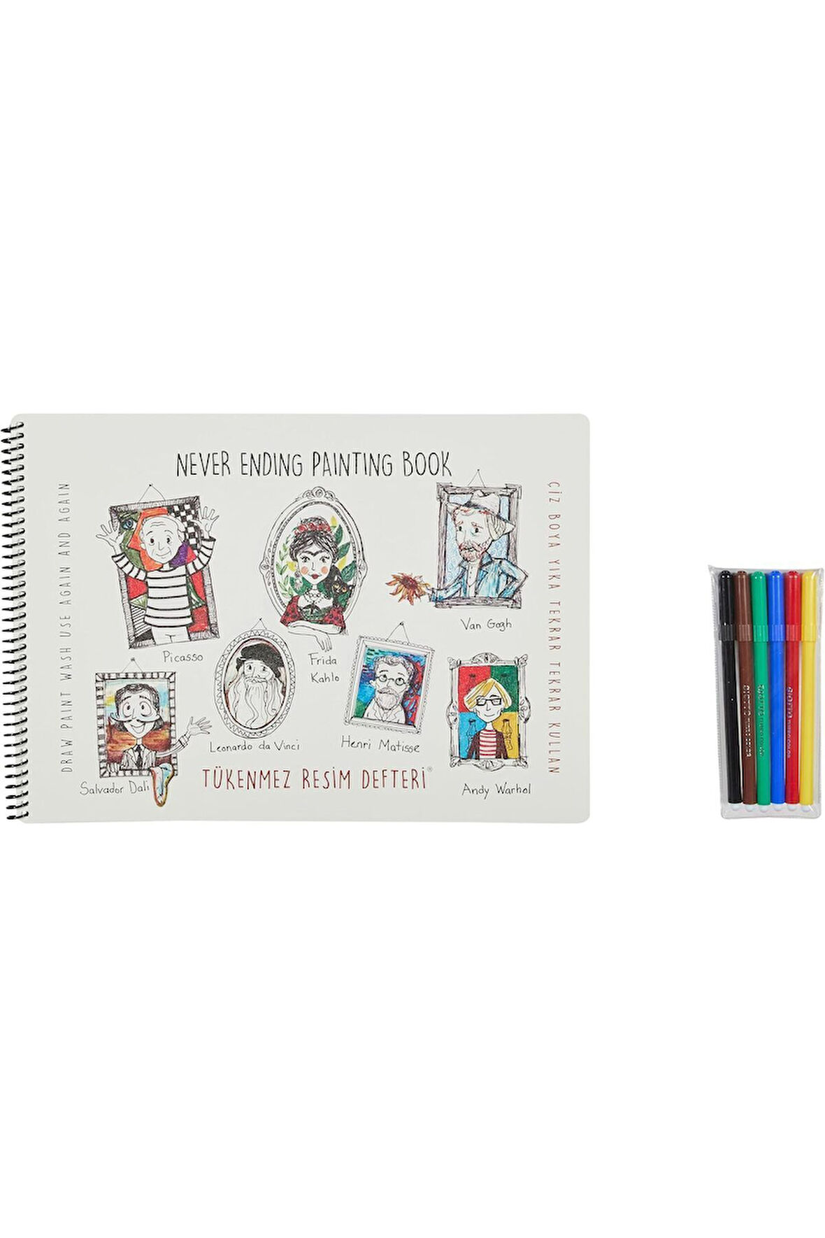 AzrlyAShop Çocuk Funny Mat Tükenmez Resim Defteri 4 25X35Cm & 6'lı Keçeli Kalem 1135222