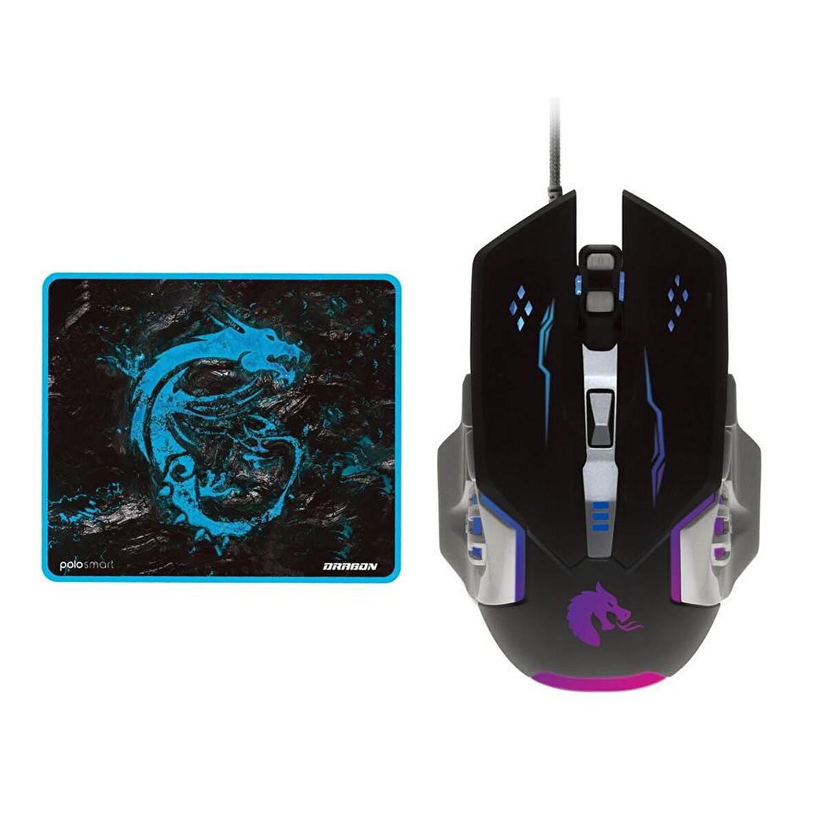 Polosmart PGM03 LED Işıklı Oyuncu Mouse + Mousepad Mavi