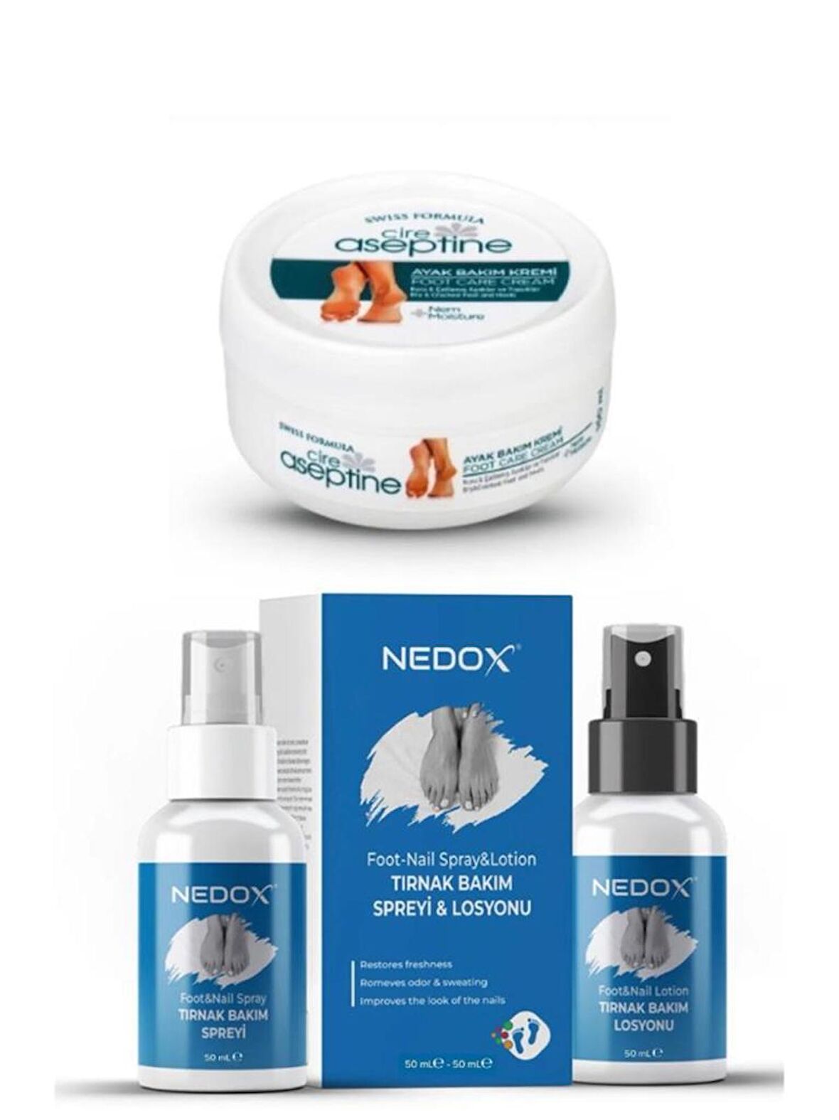 Cire Aseptine Ayak Kremi 150Ml + Nedox Tırnak Bakım Spreyi Ve Losyonu 50ml+50ml