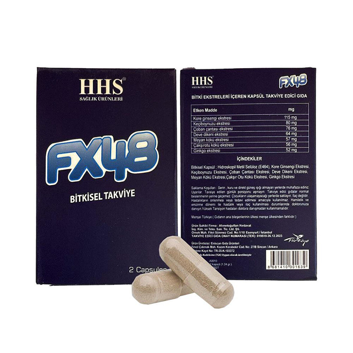 HHS FX48 Bitkisel Takviye Erkek Kadın Kapsül 500mg X 2 Kapsül