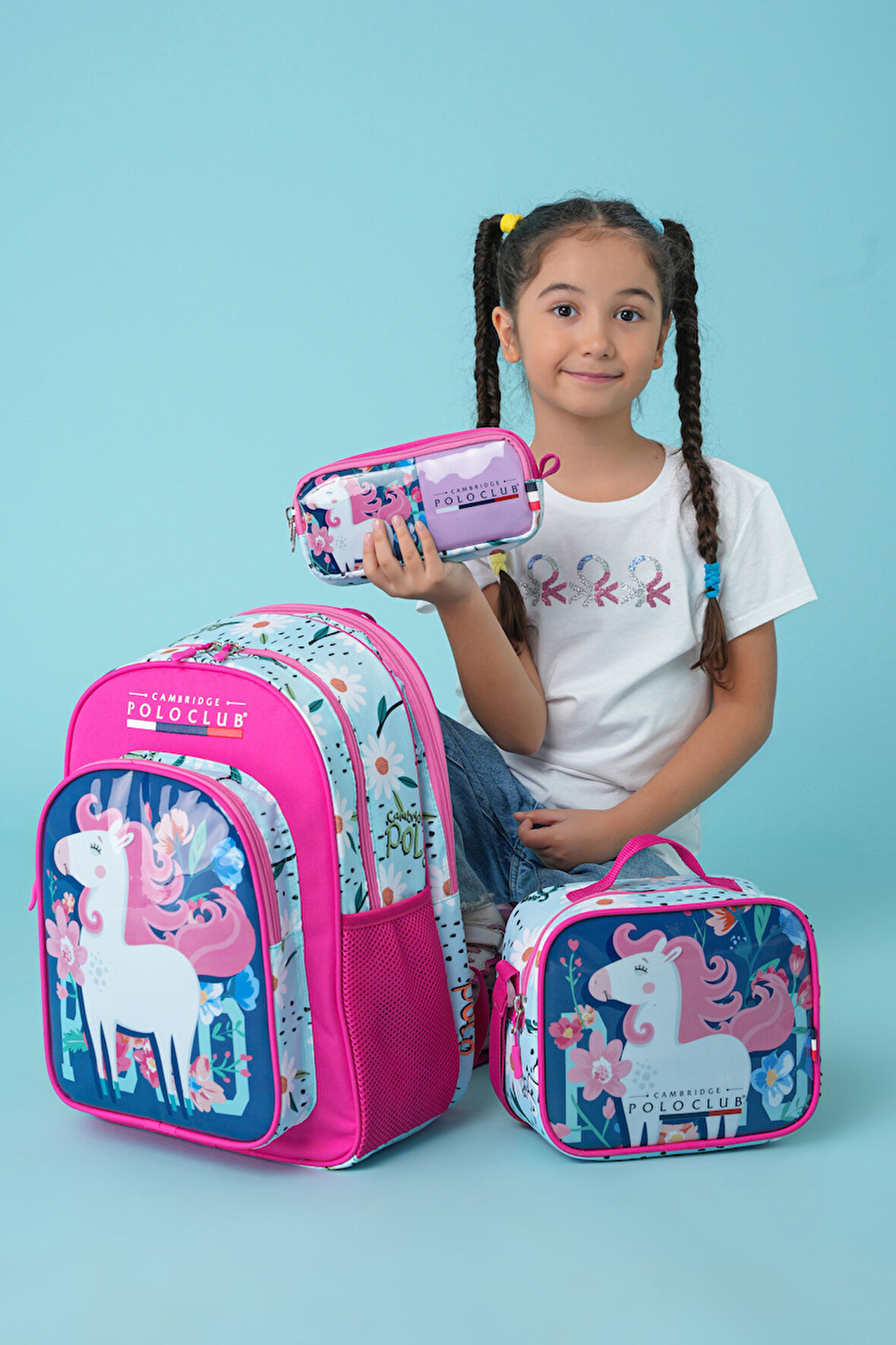 Cambridge Polo Club Unicor Desenli 3'lü Kız Çocuk İlkokul Çanta Seti