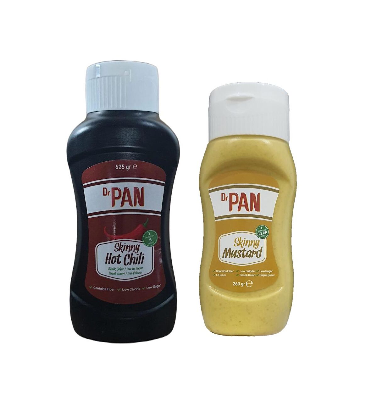 Dr Pan 2'li Şekersiz Sos Paketi Hot Chili Sos 525 gr - Hardal Sosu 260 gr Şekeriz Düşük Kalorili