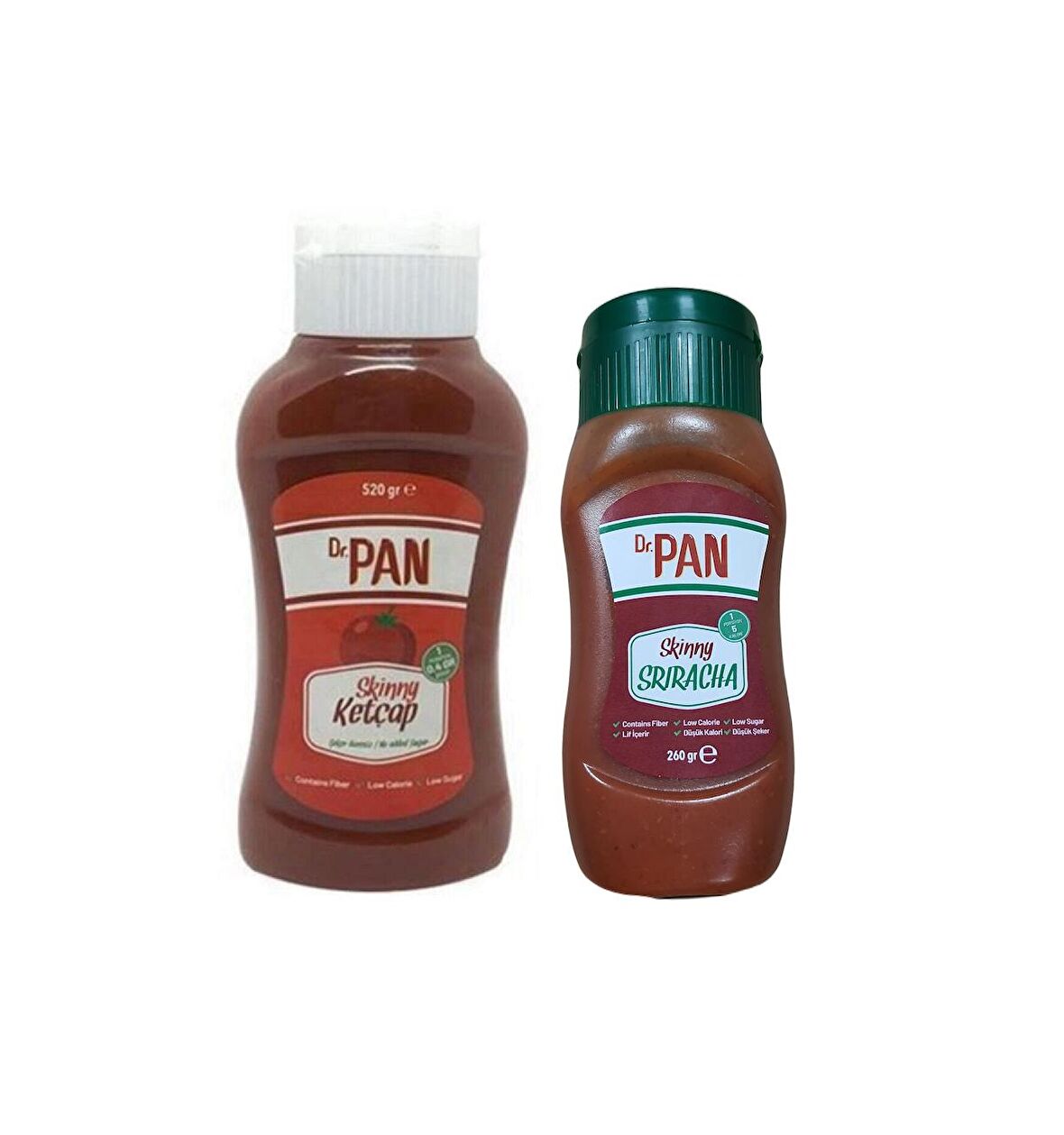 Dr. Pan 2'li Şekersiz Sos Paketi Ketçap 520 gr ve Sriracha Sosu 260 gr Şekeriz Düşük Kalorili