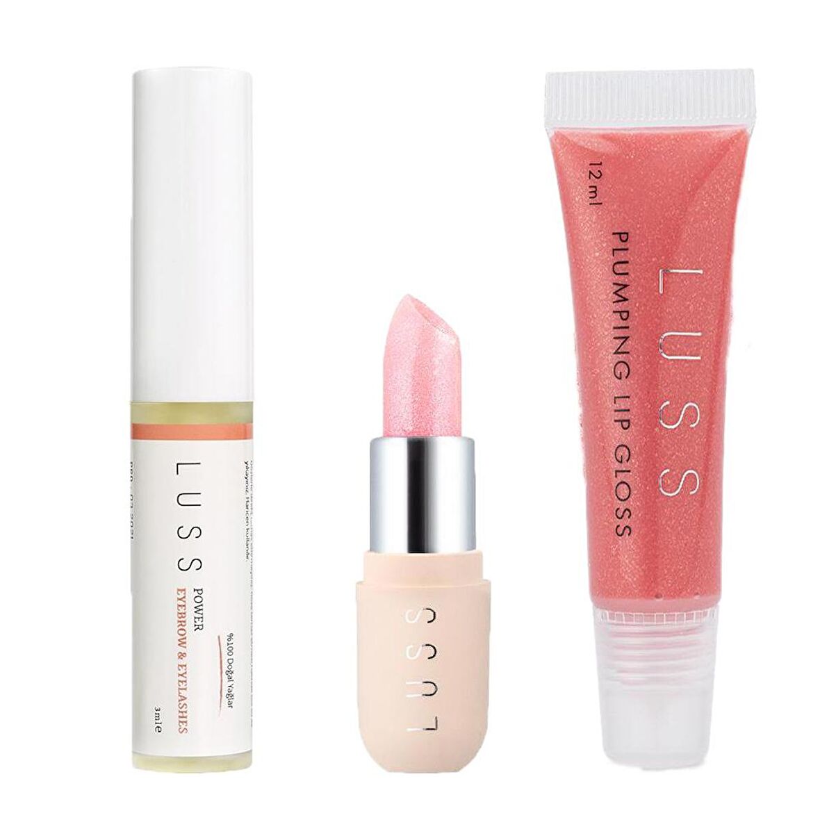 Luss Lip Gloss Dudak Parlatıcısı No8 Dudak Balm No1 Ve Kaş Kirpik Besleyici Serum 3lü Set