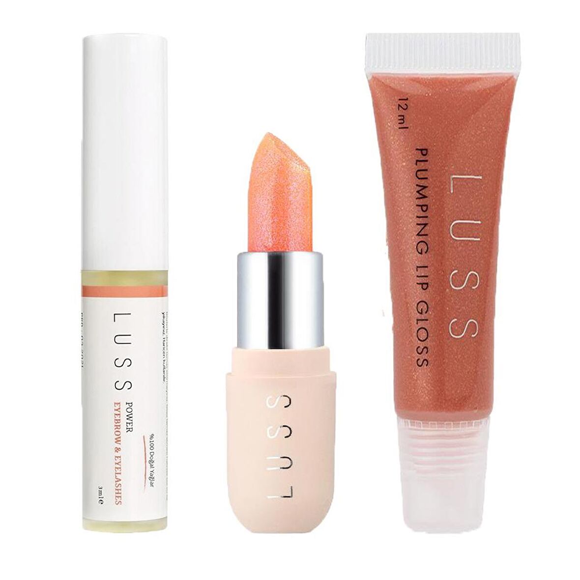 Luss Lip Gloss Dudak Parlatıcısı No7 Dudak Balm No2 Ve Kaş Ve Kirpik Besleyici Serum 3lü Set