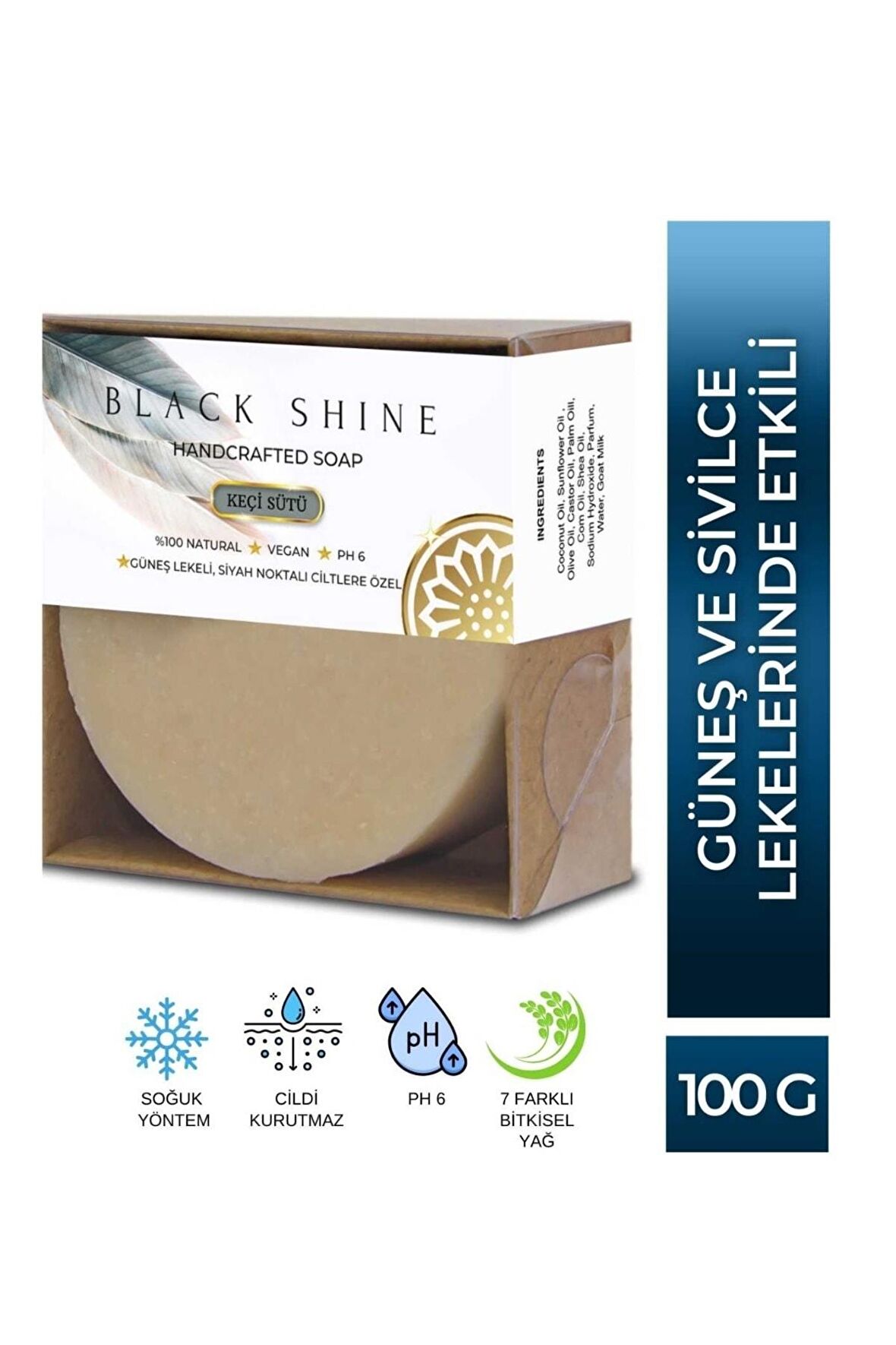 Black Shine BS Keçi Sütü Sabunu Güneş Lekeli, Siyah Noktalı Ciltlere Özel, Yoğun Nemlendiricili Doğal Peeling BYXKRM0021