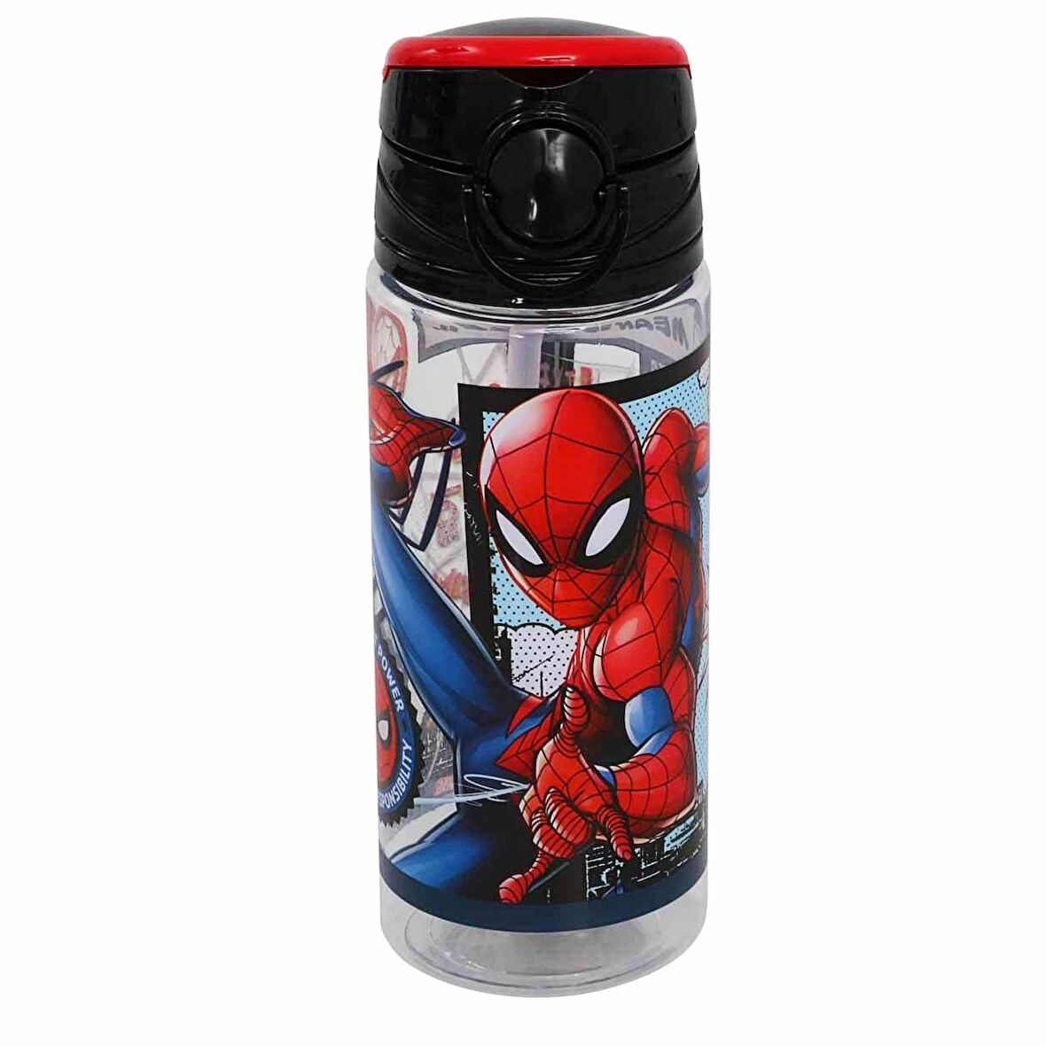 Spiderman Lisanslı Pipetli Plastik Matara 500 ml Siyah (OTTO-42526)