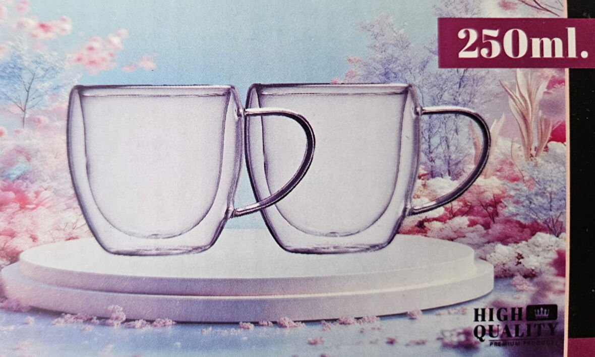 Mercan 2 li Çift Cidarlı Cam Kupa Mrc 2160