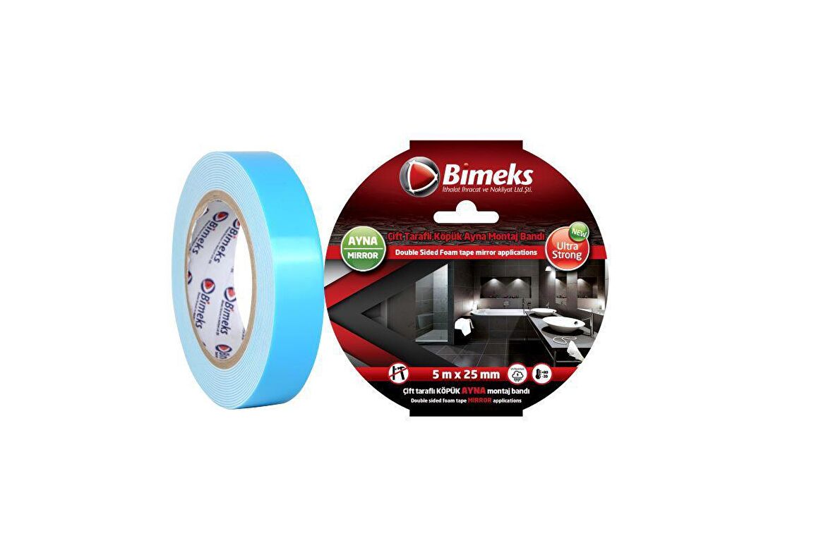 Bimeks Çift Taraflı Extra Güçlü Köpük Ayna Montaj Bandı 5 mt x 25 mm